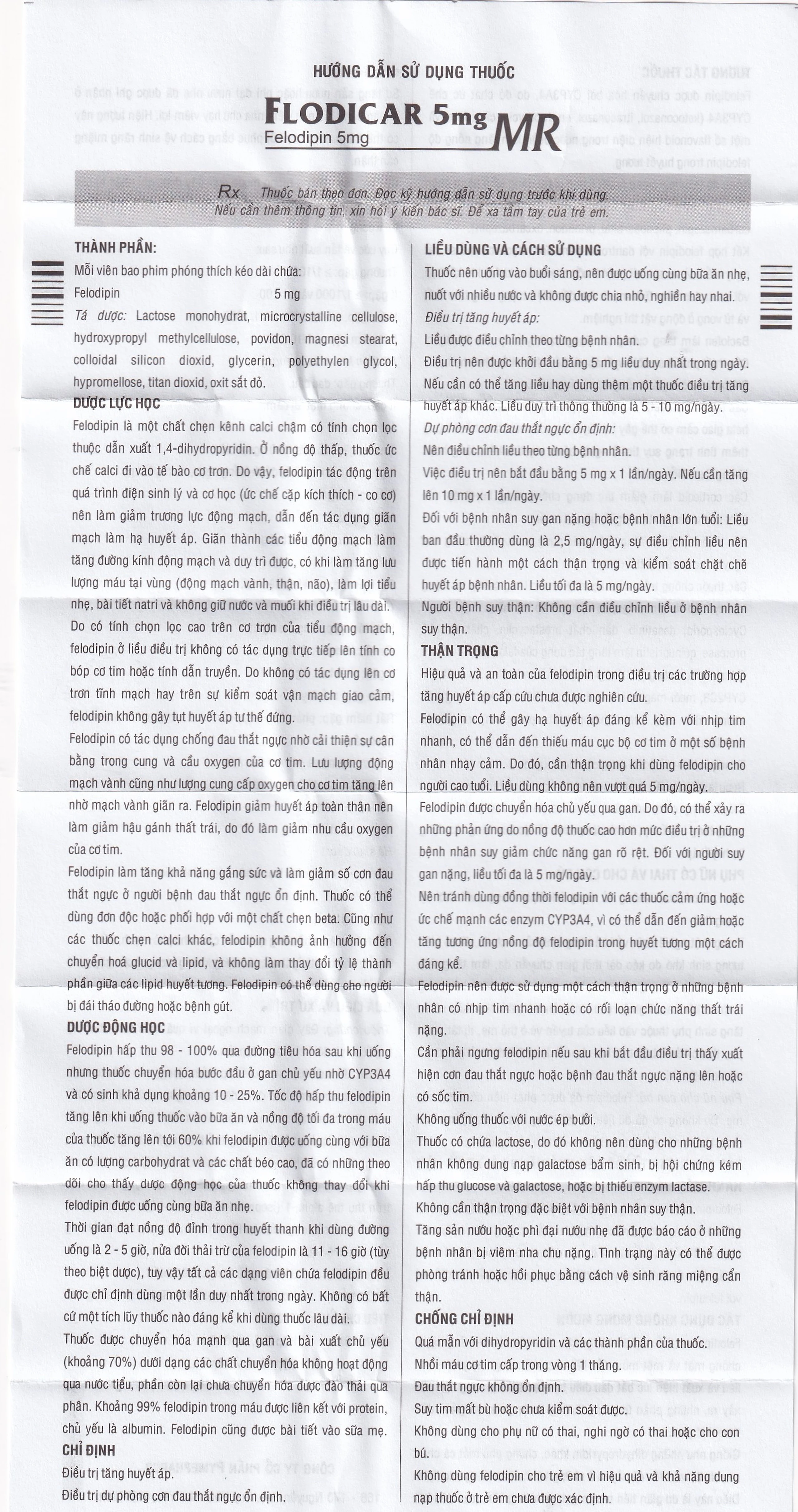 Thuốc Flodicar MR 5mg Pymepharco điều trị tăng huyết áp (3 vỉ x 10 viên)