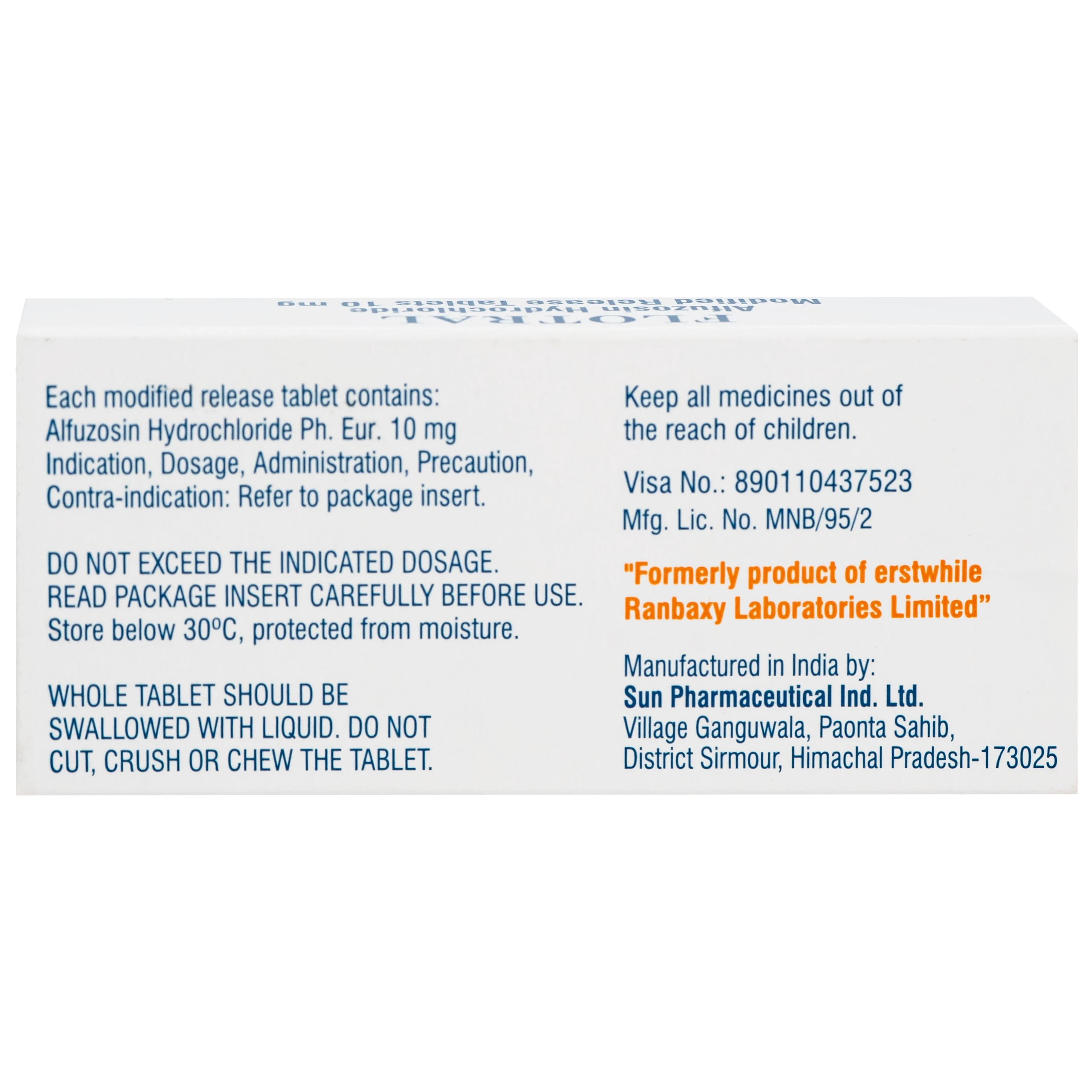 Thuốc Flotral Sun Pharma 10MG điều trị các dấu hiệu và triệu chứng của tăng sản lành tính tuyến tiền liệt (Bph) (1 Vỉ X 10 Viên)