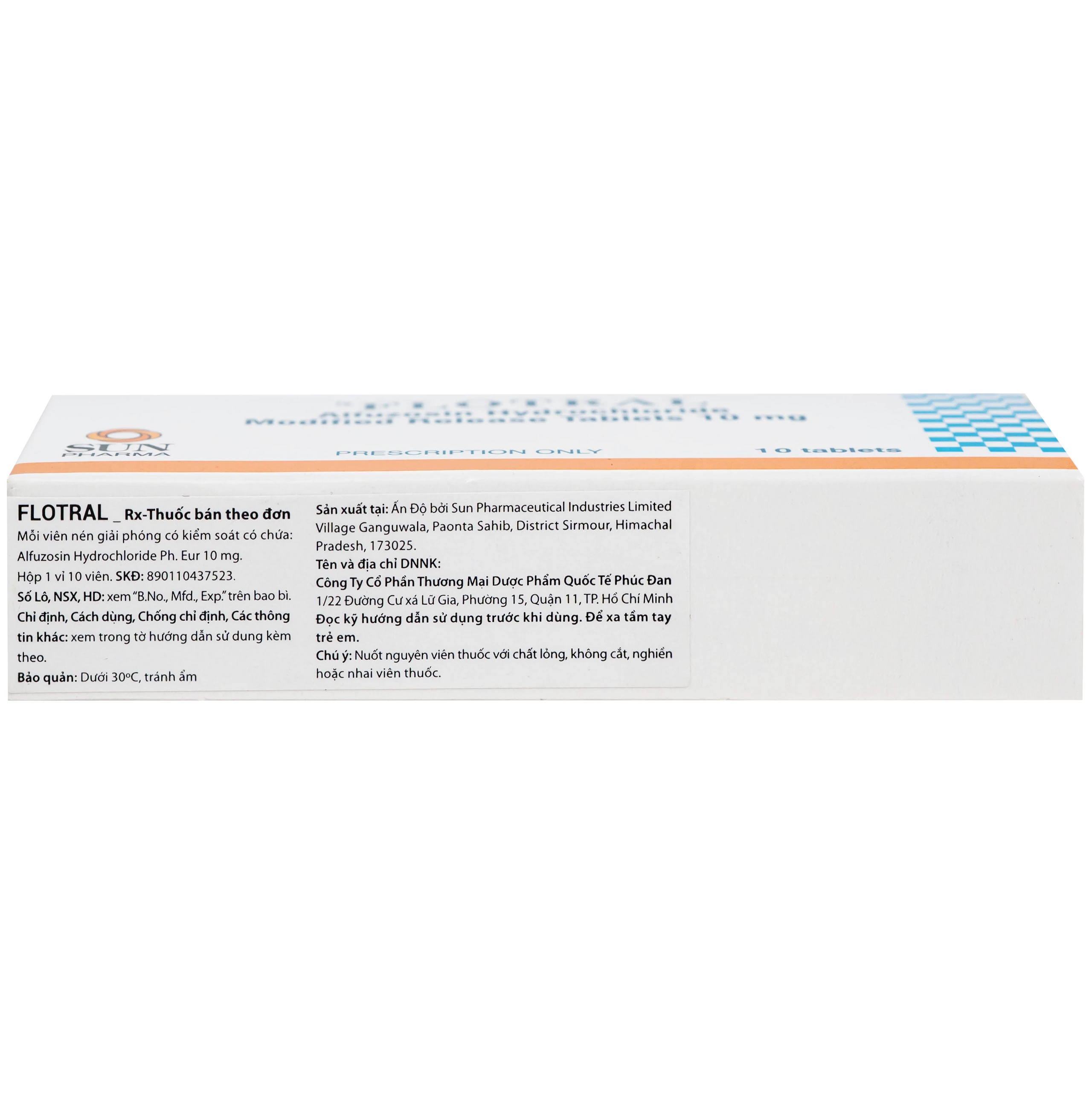 Thuốc Flotral Sun Pharma 10MG điều trị các dấu hiệu và triệu chứng của tăng sản lành tính tuyến tiền liệt (Bph) (1 Vỉ X 10 Viên)