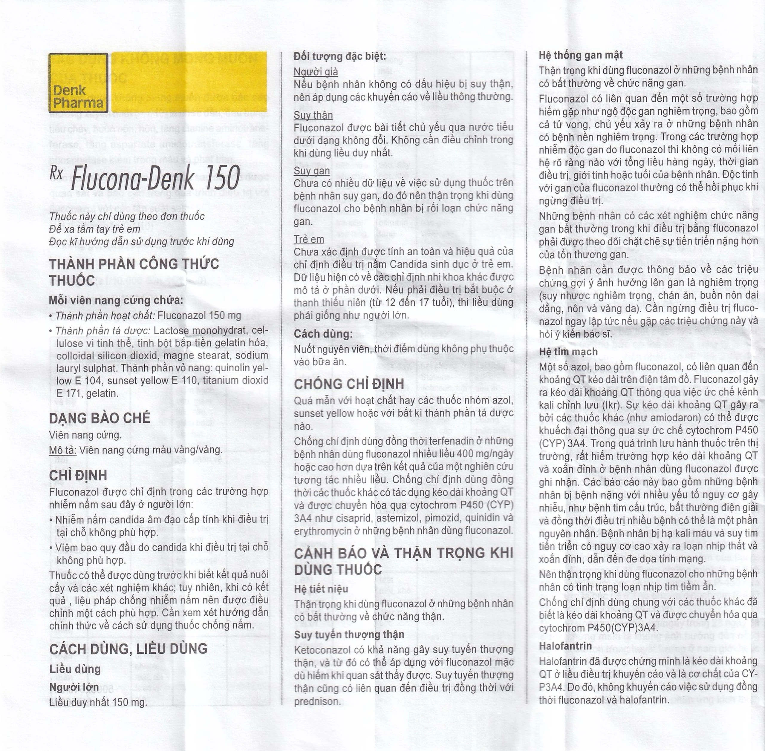 Thuốc Flucona-Denk 150mg điều trị nhiễm nấm candida ở người lớn (1 viên)