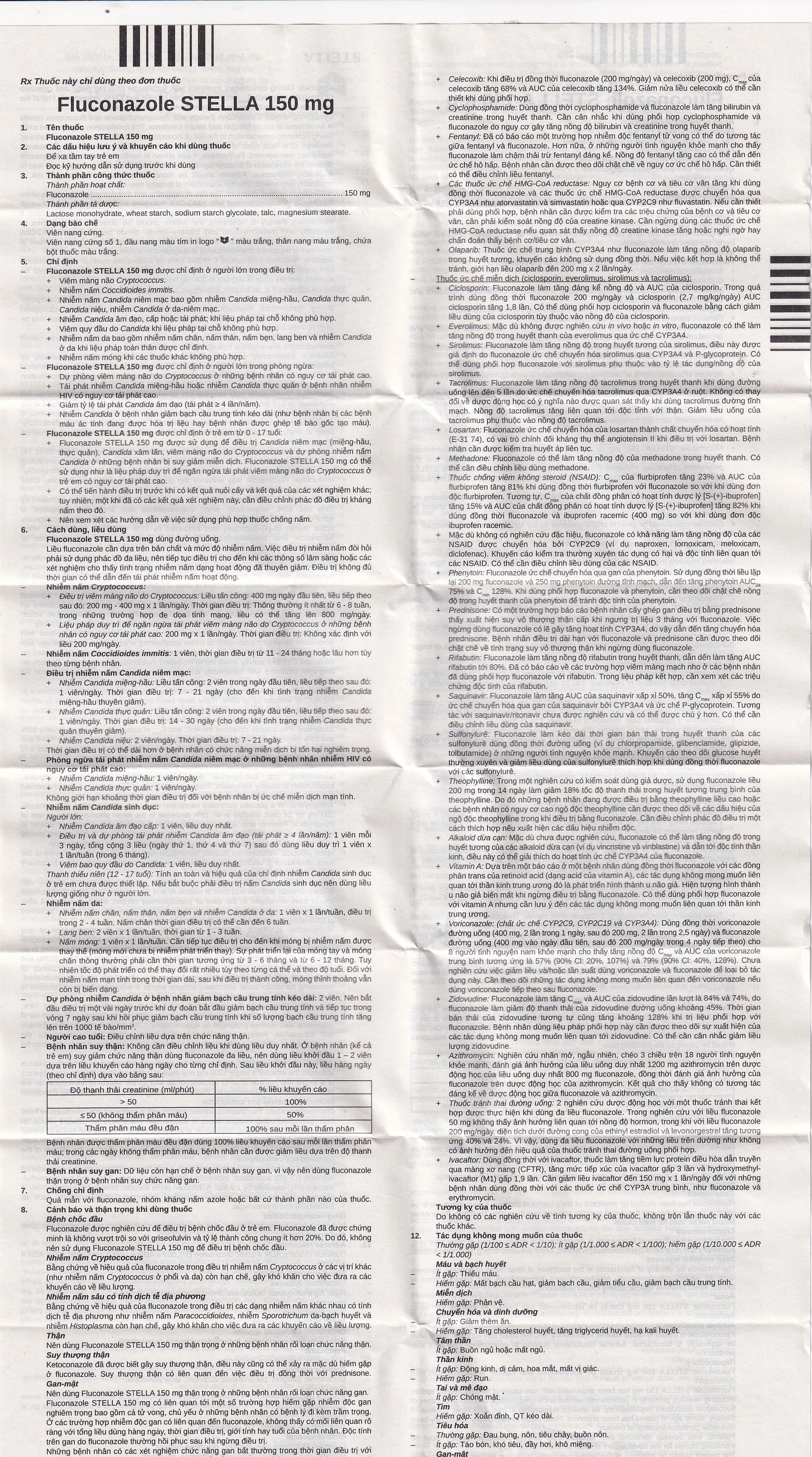Thuốc Fluconazole Stella 150mg điều trị nhiễm nấm (1 vỉ x 1 viên)