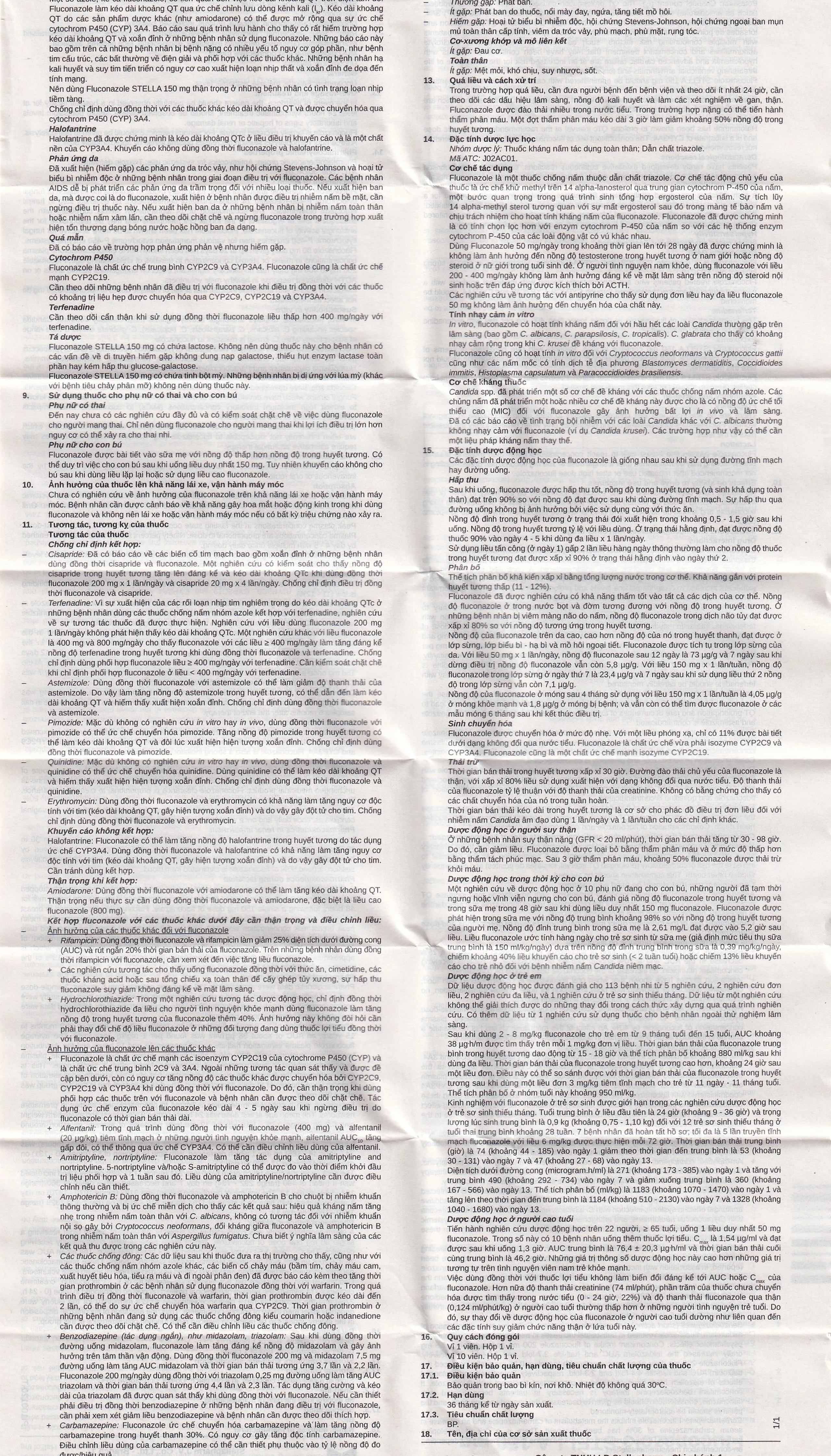 Thuốc Fluconazole Stella 150mg điều trị nhiễm nấm (1 vỉ x 1 viên)