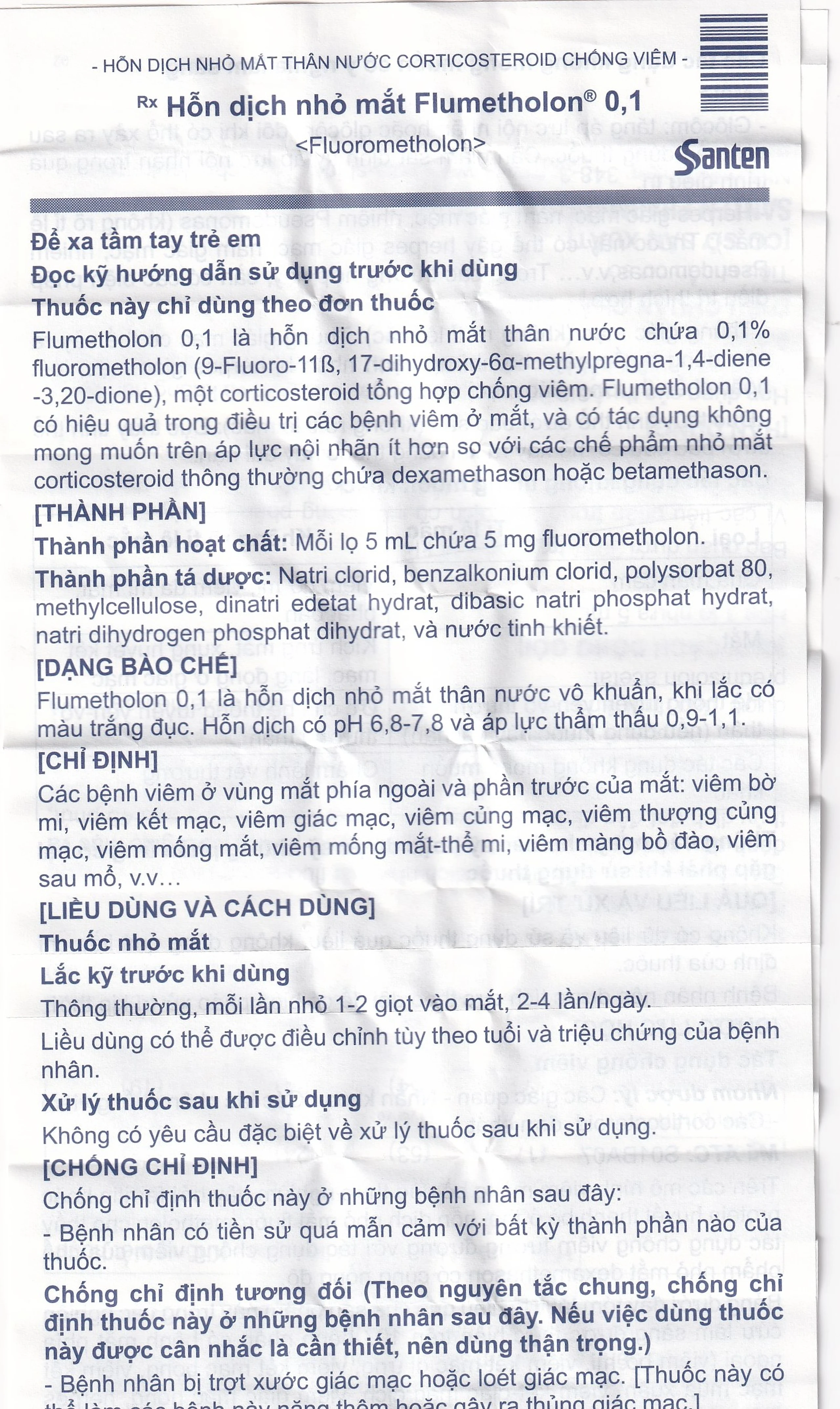 Hỗn dịch nhỏ mắt Flumetholon 0.1% Santen điều trị các bệnh viêm phía ngoài mắt (5ml)