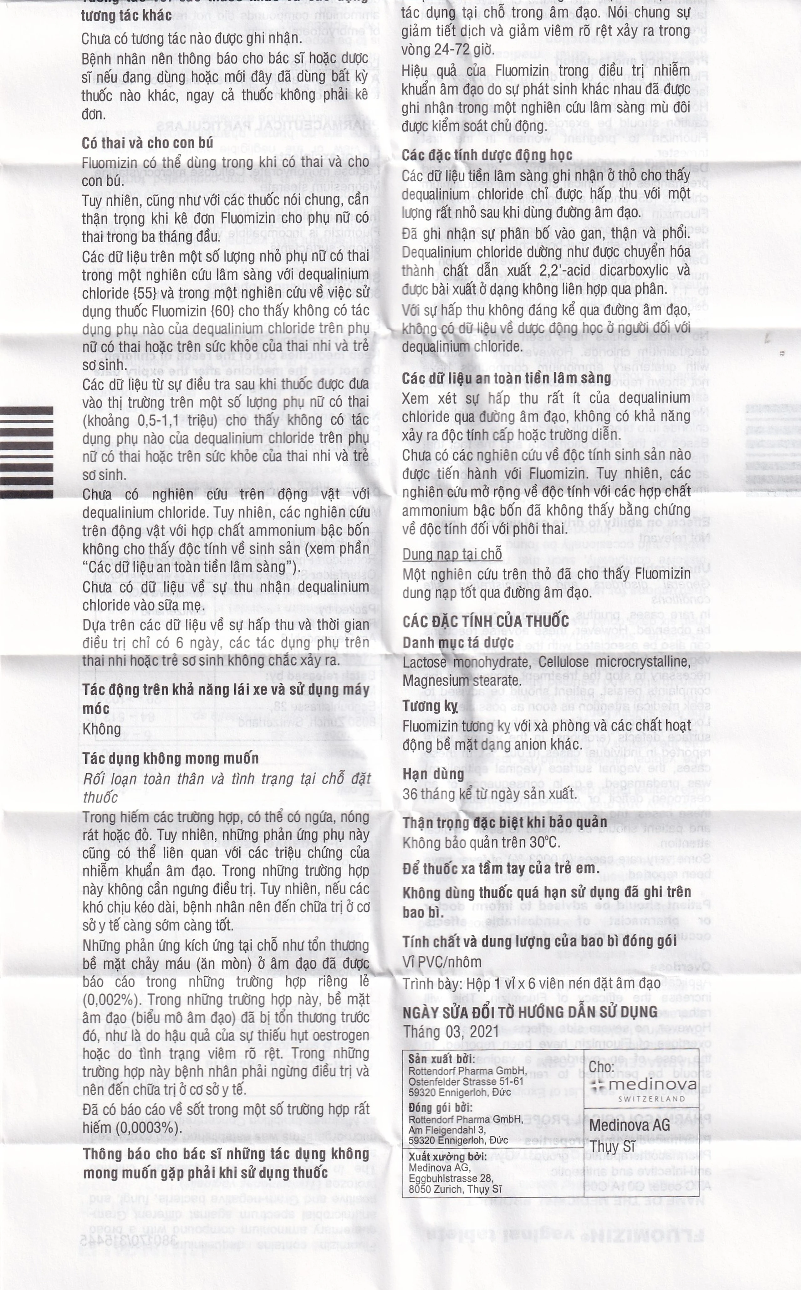 Viên đặt âm đạo Fluomizin Medinova điều trị nhiễm nấm âm đạo, nhiễm khuẩn âm đạo (1 vỉ x 6 viên)