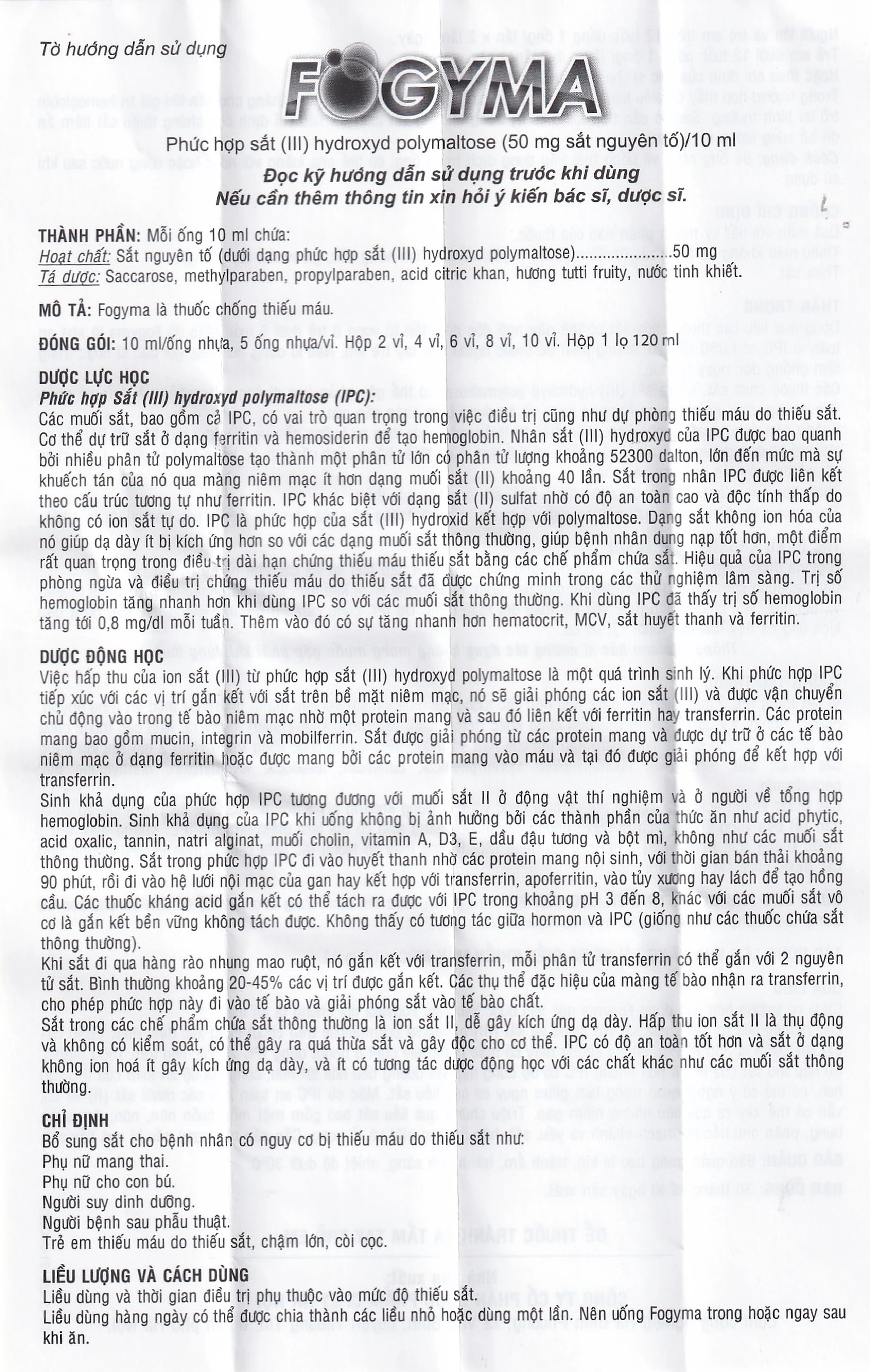 Dung dịch uống Fogyma điều trị thiếu máu do thiếu sắt (4 vỉ x 5 ống)