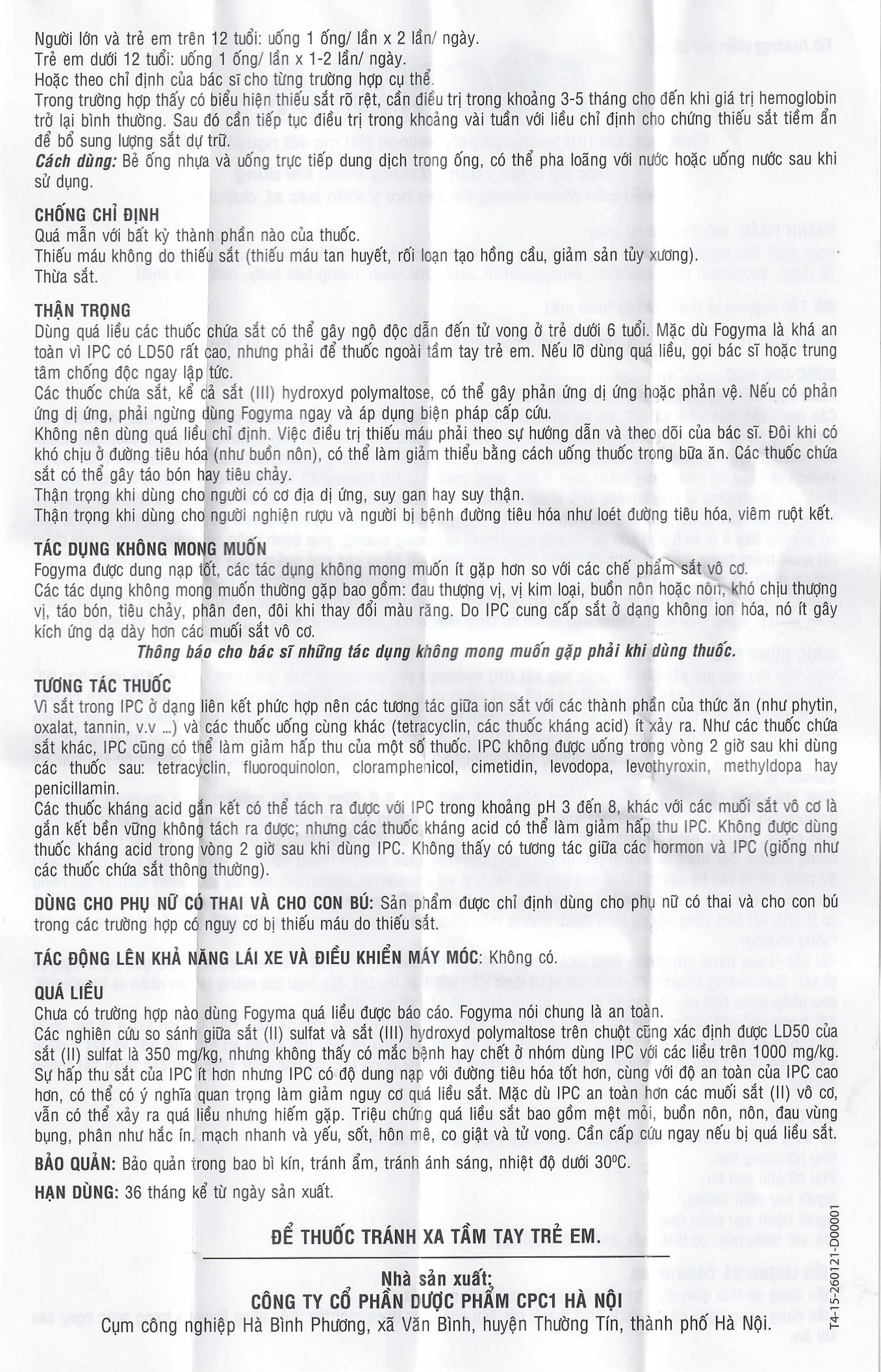Dung dịch uống Fogyma điều trị thiếu máu do thiếu sắt (4 vỉ x 5 ống)