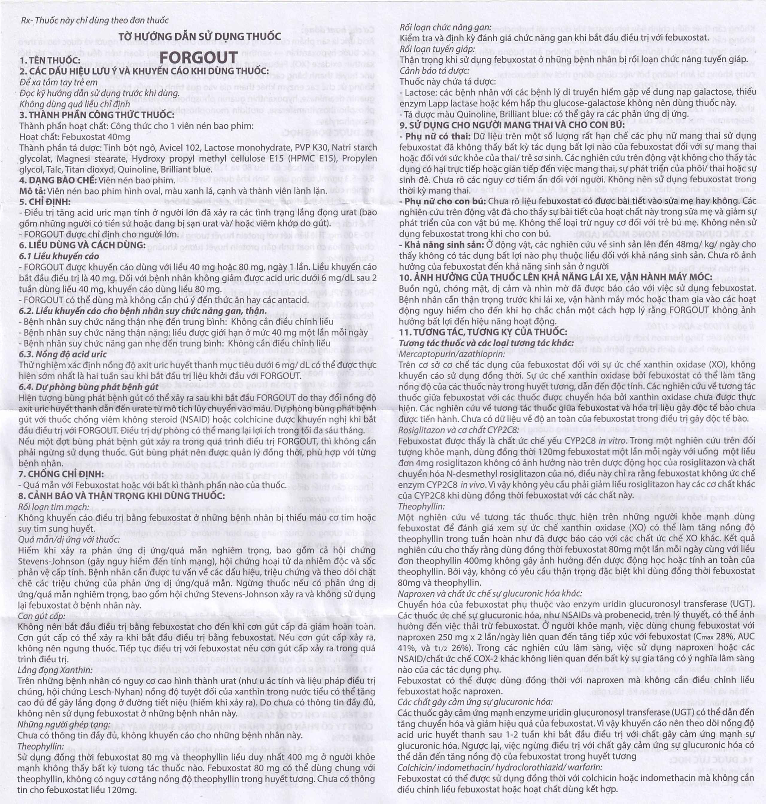Thuốc Forgout 40mg TW3 điều trị tăng acid uric mạn tính, viêm khớp do gout (2 vỉ x 15 viên)