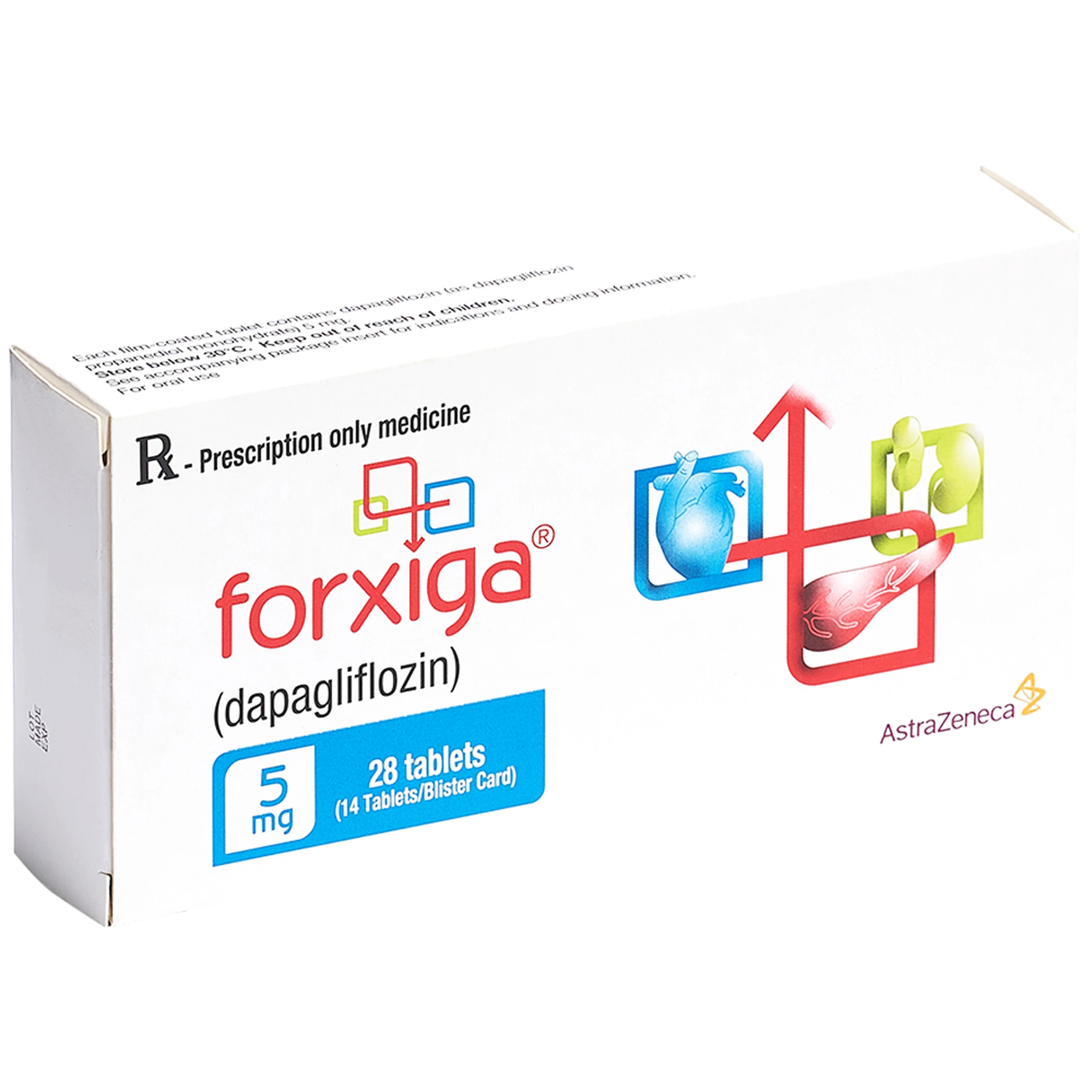 Thuốc Forxiga AstraZeneca điều trị đái tháo đường típ 2, suy tim, bệnh thận mạn (2 vỉ x 14 viên)
