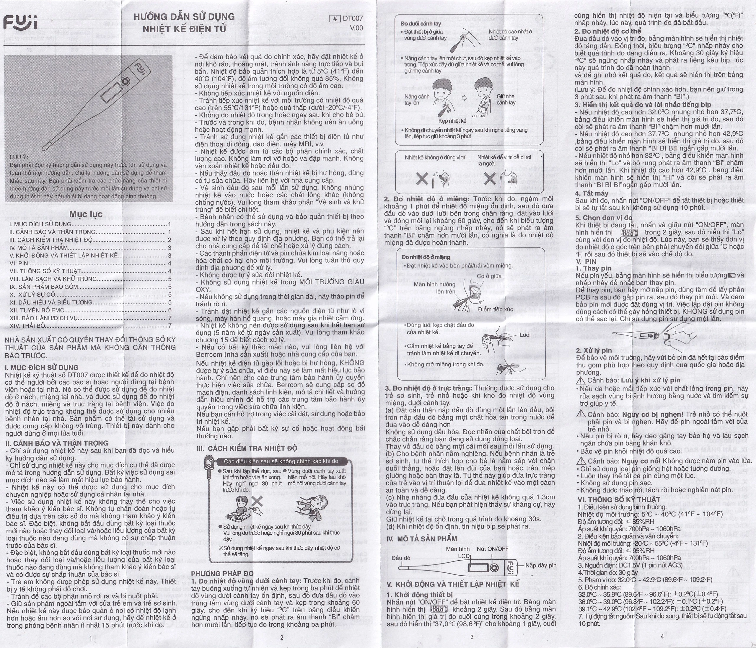 Nhiệt kế điện tử đo thân nhiệt Fuji DT007
