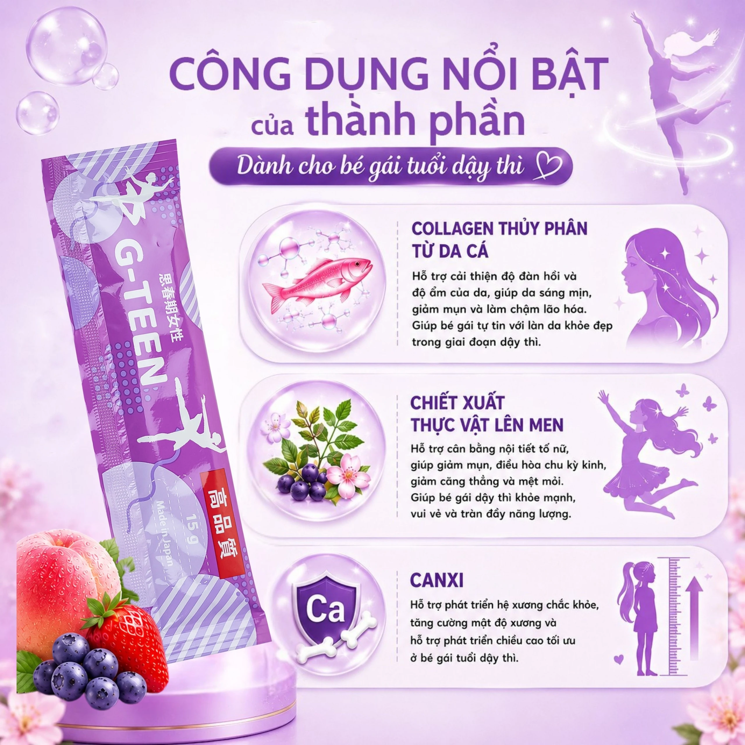 Siro bổ sung vitamin và khoáng chất cho bé gái trong giai đoạn tăng trưởng G-TEEN Kenko (30 gói x 15g) 5