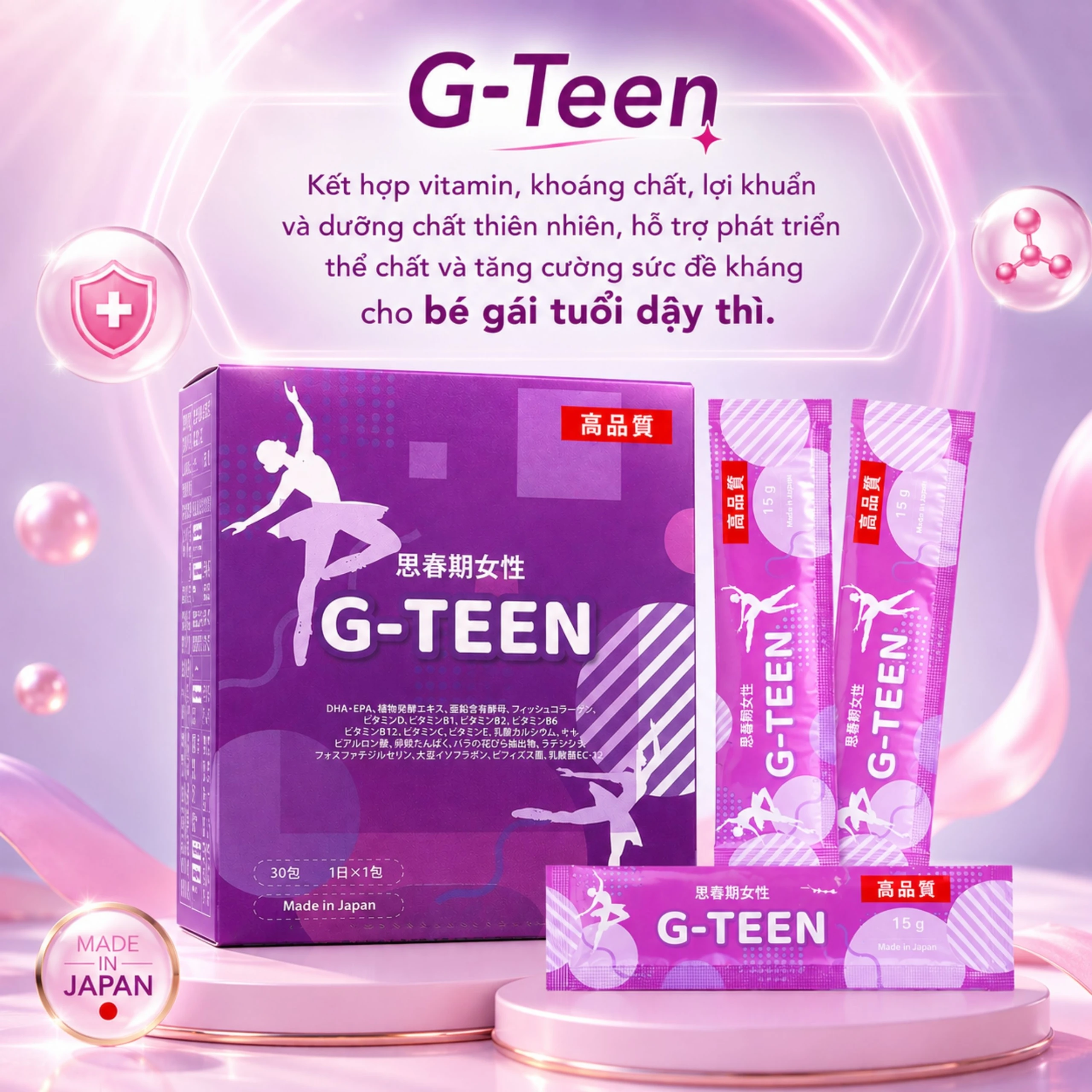 Siro bổ sung vitamin và khoáng chất cho bé gái trong giai đoạn tăng trưởng G-TEEN Kenko (30 gói x 15g) 6