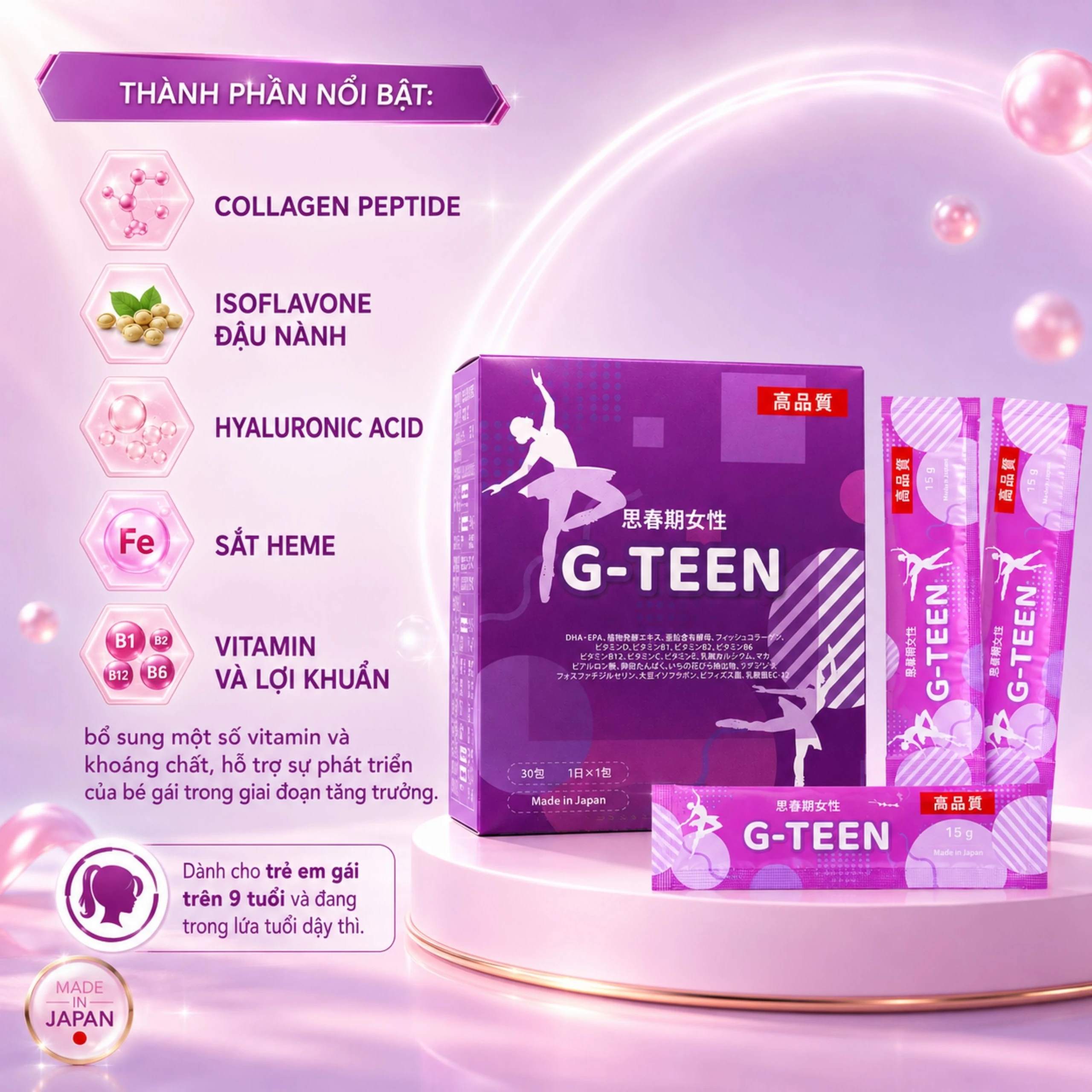 Siro bổ sung vitamin và khoáng chất cho bé gái trong giai đoạn tăng trưởng G-TEEN Kenko (30 gói x 15g) 4