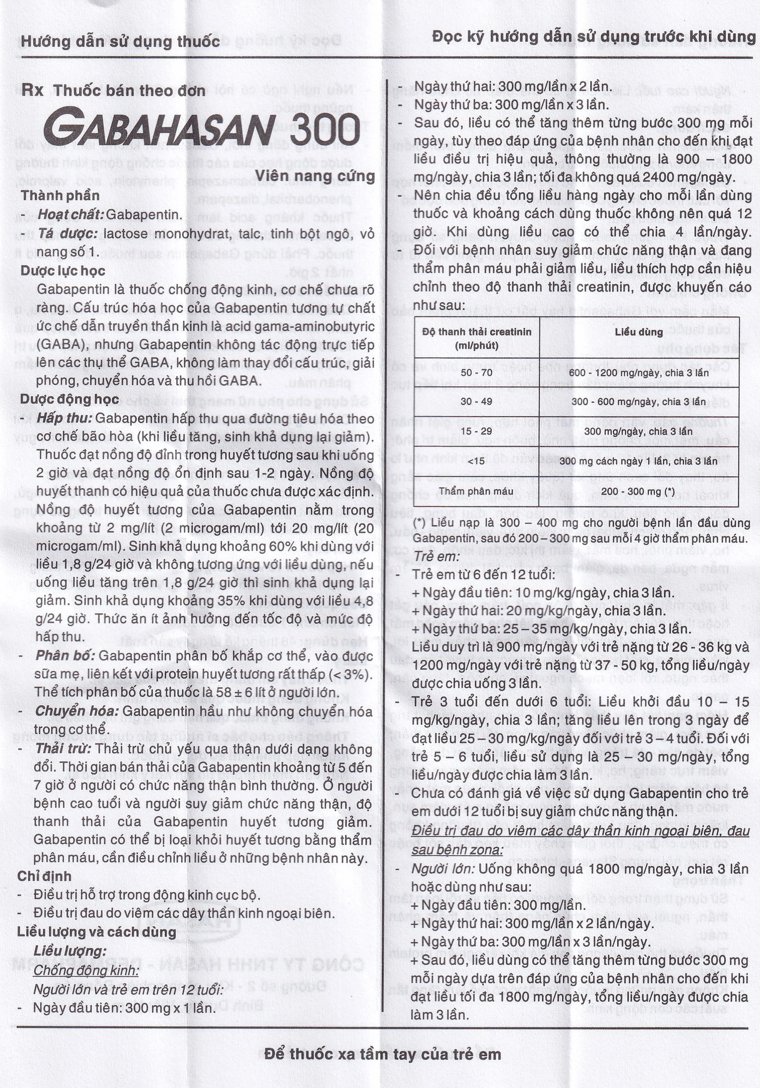 Thuốc Gabahasan 300 Hasan điều trị hỗ trợ trong động kinh cục bộ, đau viêm dây thần kinh ngoại biên (3 vỉ x 10 viên)