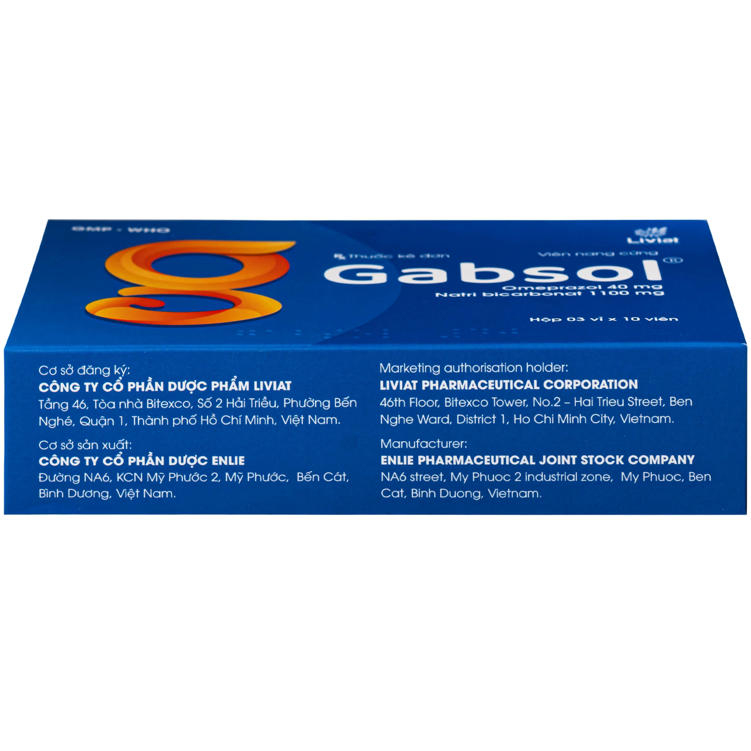 Thuốc Gabsol 40mg/1100mg Liviat chỉ định điều trị bệnh lý tiêu hóa, loét dạ dày tá tráng, trào ngược dạ dày thực quản (3 vỉ x 10 viên) 4