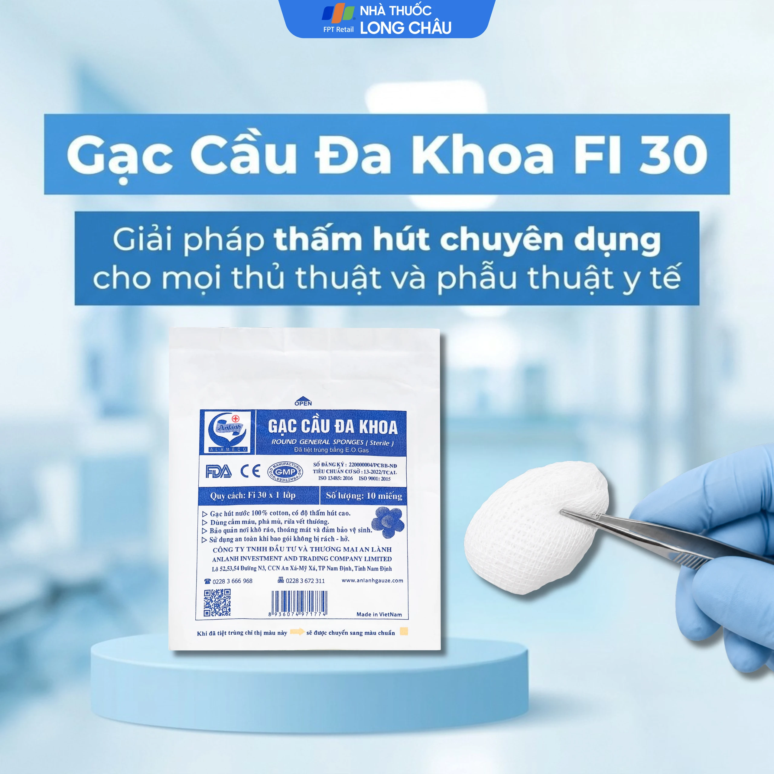Gạc cầu đa khoa FI 30 x 1 lớp (10 miếng) dùng trong điều trị phẫu thuật, cầm máu, phá mủ, rửa vết thương 2