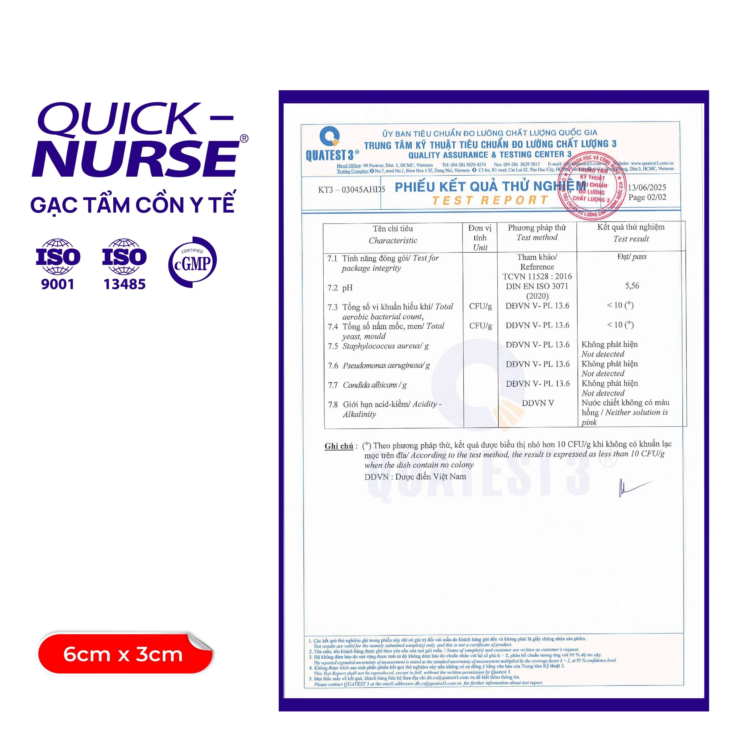 Gạc tẩm cồn 6x3cm Quick Nurse (100 miếng) làm sạch da, ngăn ngừa vi khuẩn