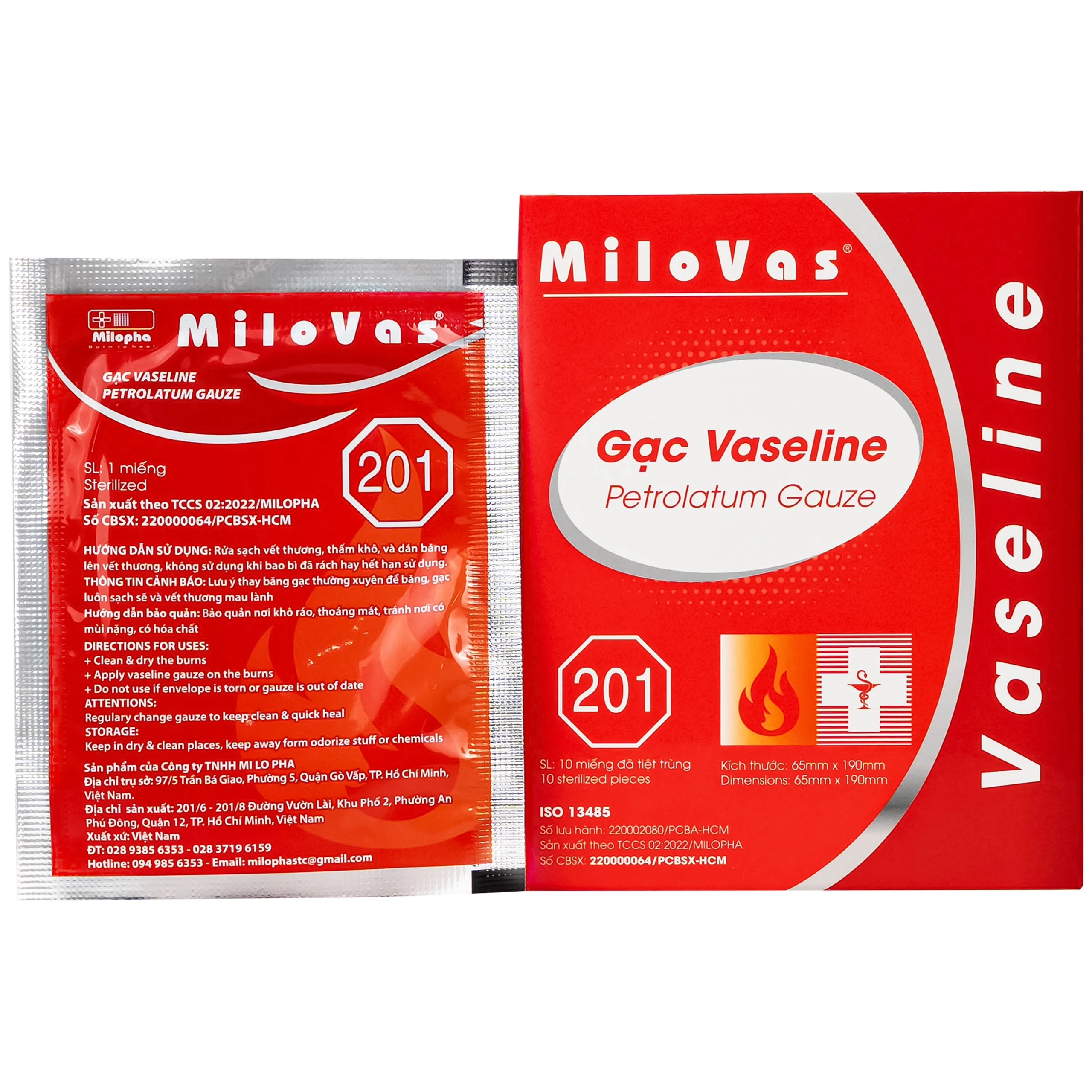 Gạc tiệt trùng Vaseline Milovas (10 miếng) sơ cứu vết thương, thấm máu và dịch tiết 1