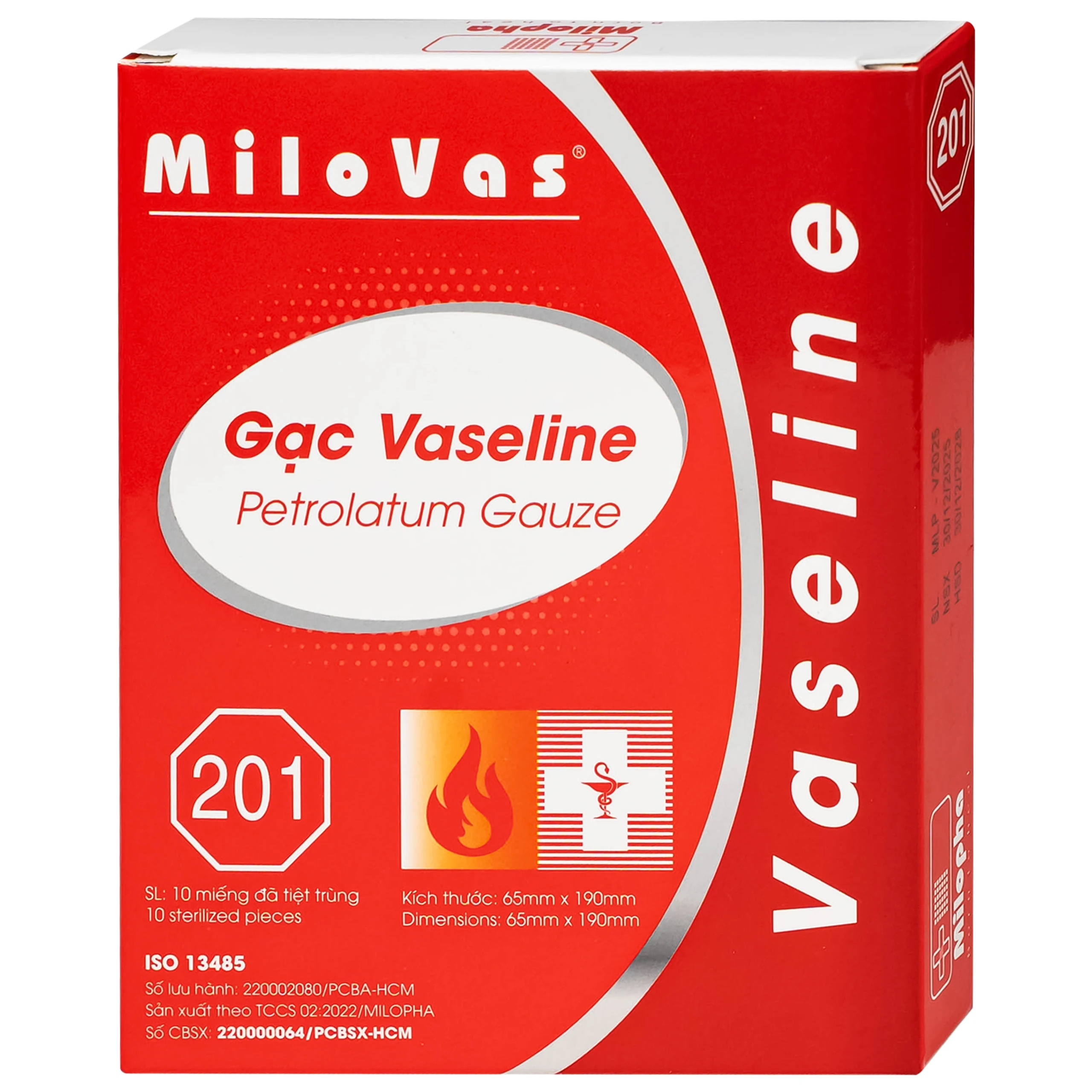 Gạc tiệt trùng Vaseline Milovas (10 miếng) sơ cứu vết thương, thấm máu và dịch tiết 6