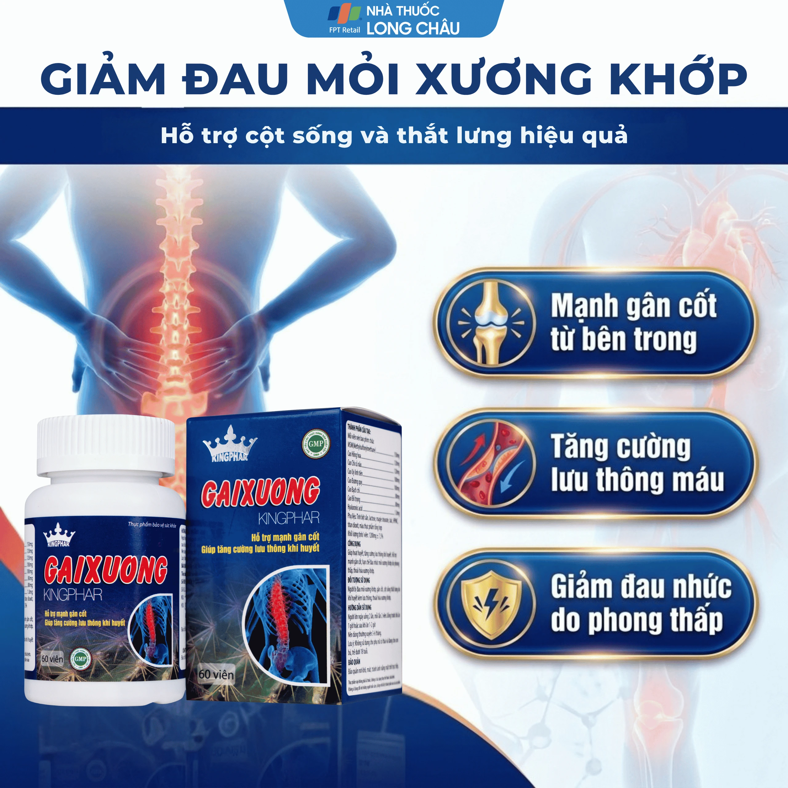 Viên uống giúp hoạt huyết, hỗ trợ gân cốt, hạn chế thoái hóa xương khớp Gai Xương Kingphar (60 viên) 4