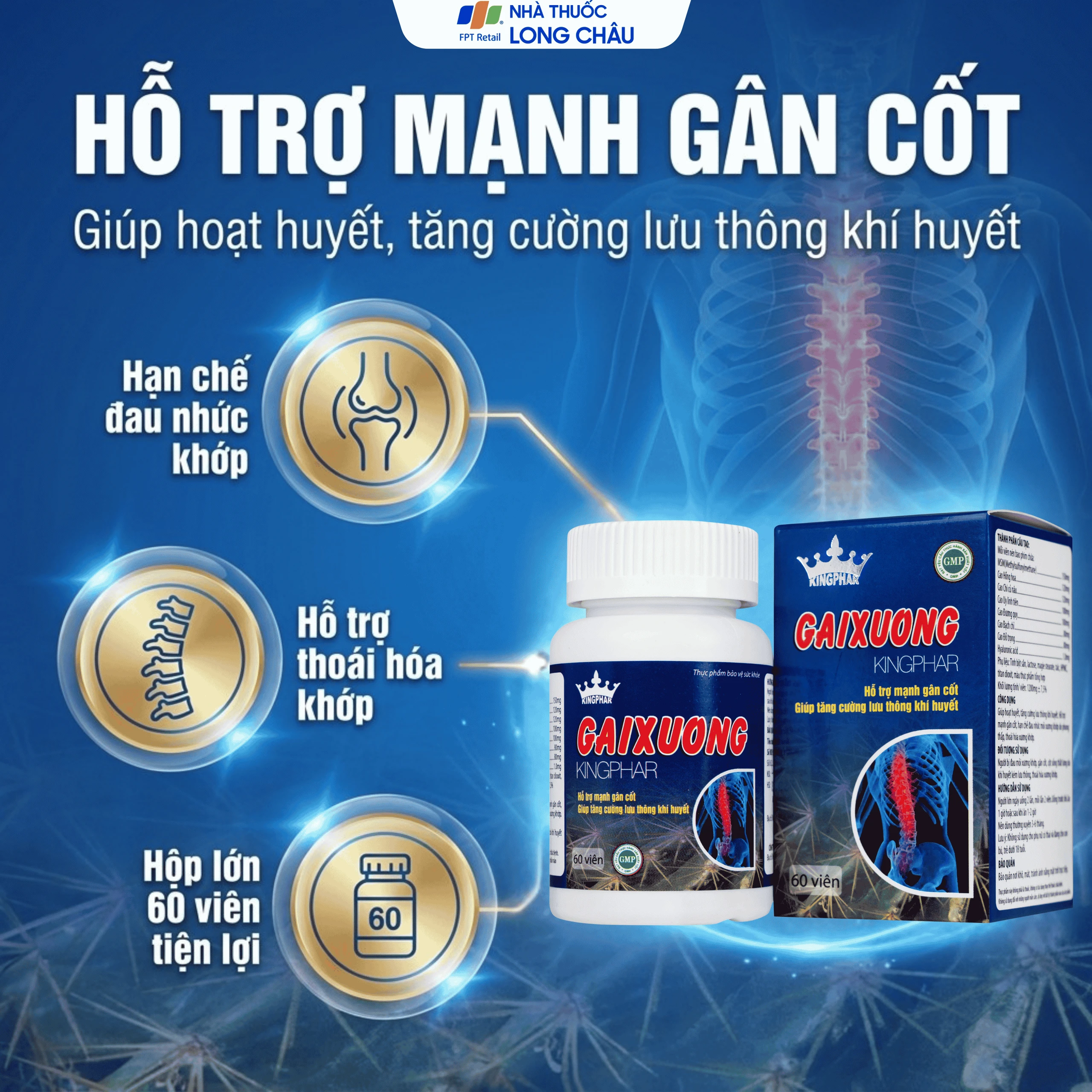 Viên uống giúp hoạt huyết, hỗ trợ gân cốt, hạn chế thoái hóa xương khớp Gai Xương Kingphar (60 viên) 2