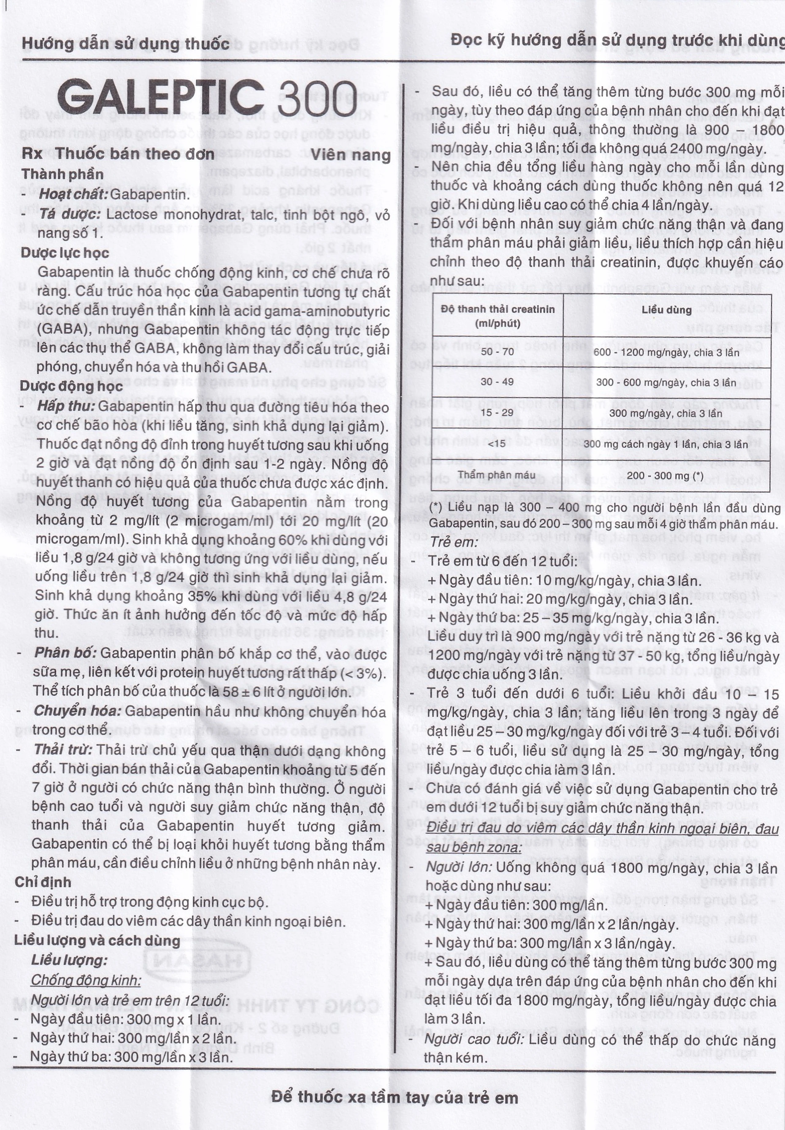 Thuốc Galeptic 300 Hasan điều trị hỗ trợ trong động kinh cục bộ (3 vỉ x 10 viên)