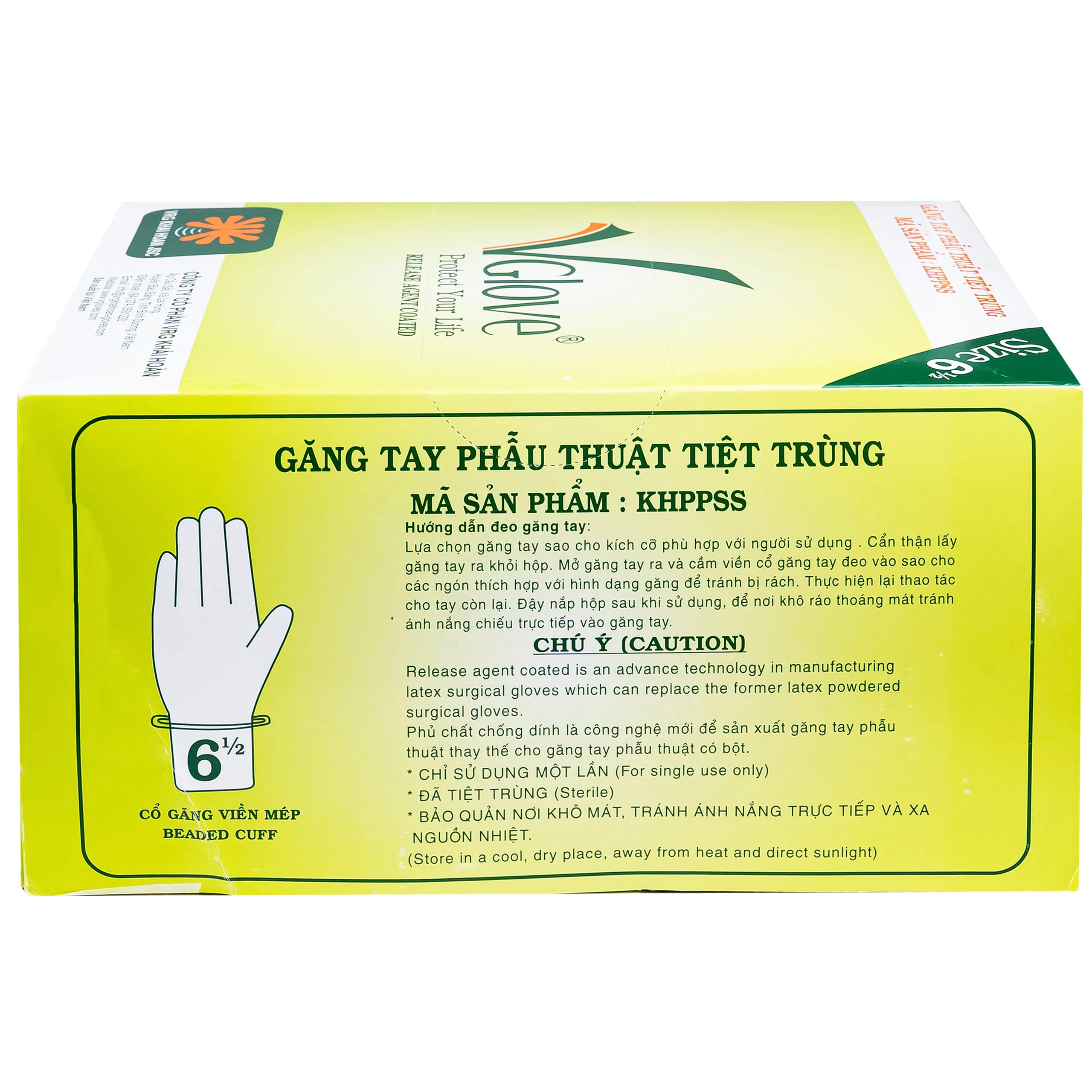 Găng tay phẫu thuật 6.5 Vglove dùng trong quá trình khám, chẩn đoán điều trị và phẫu thuật 6
