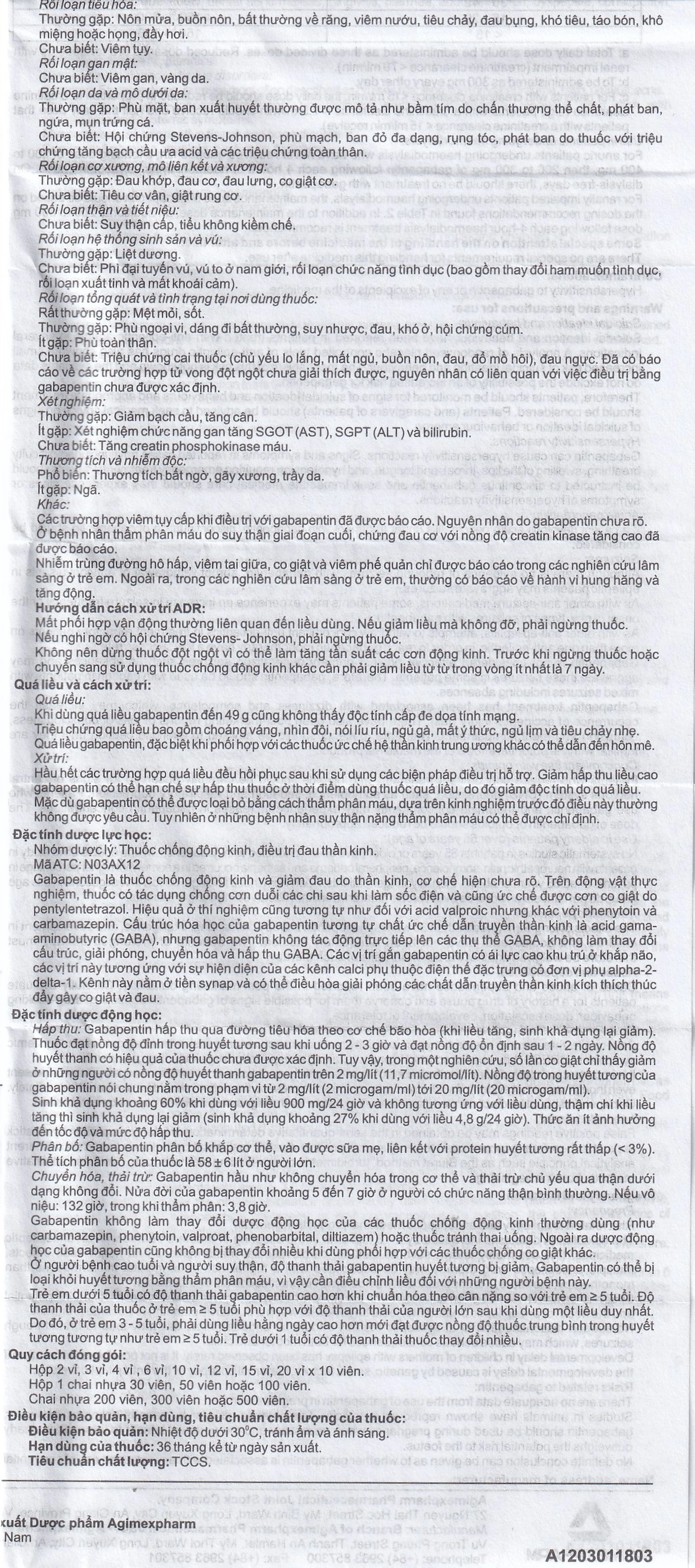 Thuốc Gaptinew 300mg Agimexpharm điều trị động kinh và đau thần kinh ngoại biên (10 vỉ x 10 viên)