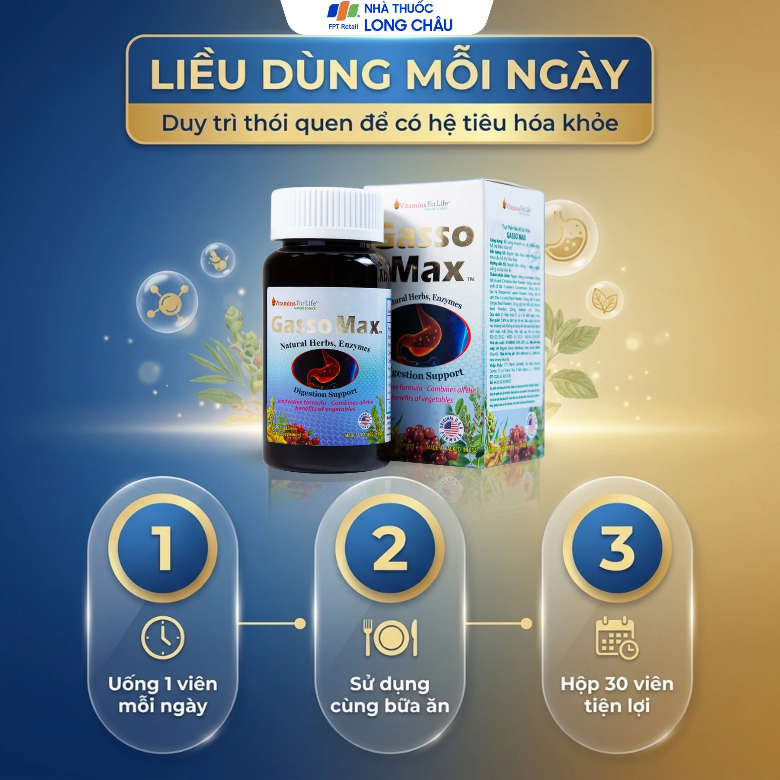 Viên uống bổ sung enzyme và các thảo mộc hỗ trợ tiêu hóa tốt Gasso Max Vitamins For Life (30 viên) 5