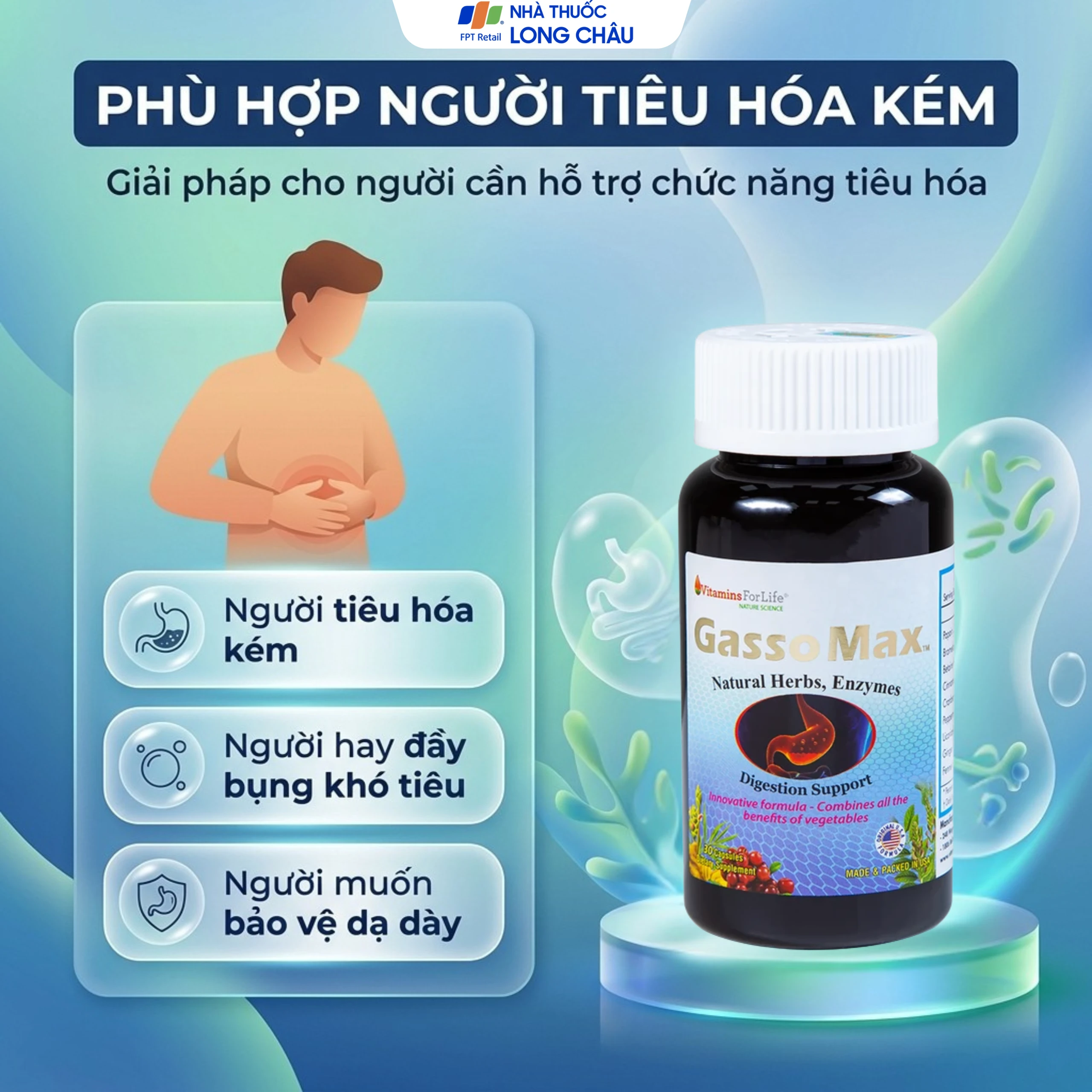 Viên uống bổ sung enzyme và các thảo mộc hỗ trợ tiêu hóa tốt Gasso Max Vitamins For Life (30 viên) 4