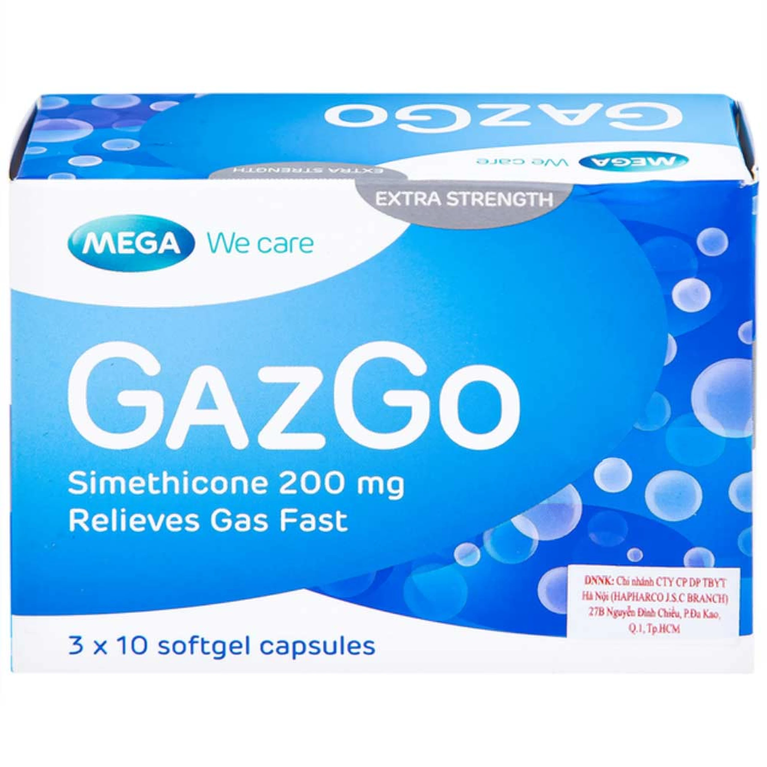 Thuốc GazGo MEGA We care điều trị khó chịu, căng đau, trướng bụng (3 vỉ x 10 viên)