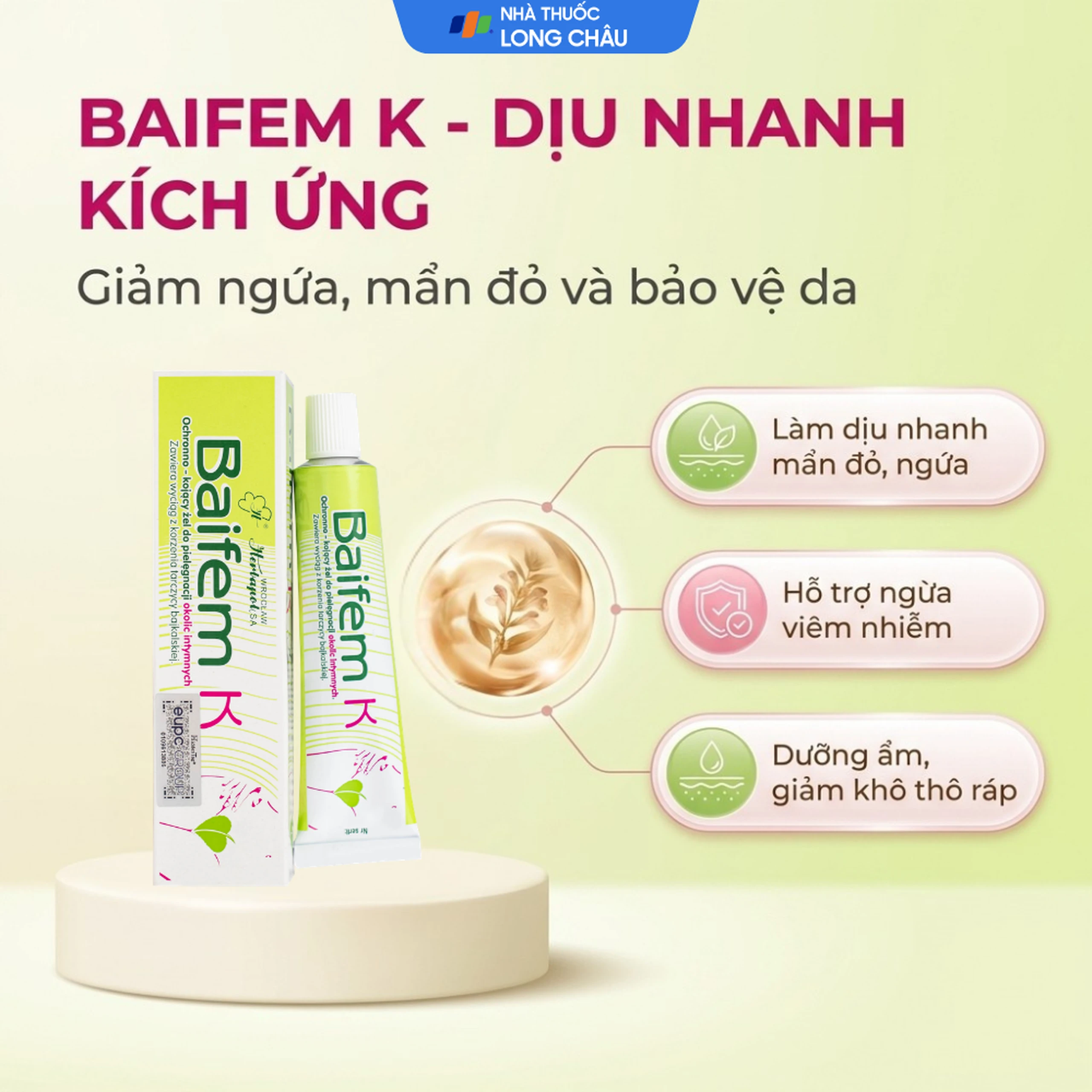 Kem bôi dịu da Baifem K 15g giảm ngứa, kích ứng, mẩn đỏ 2