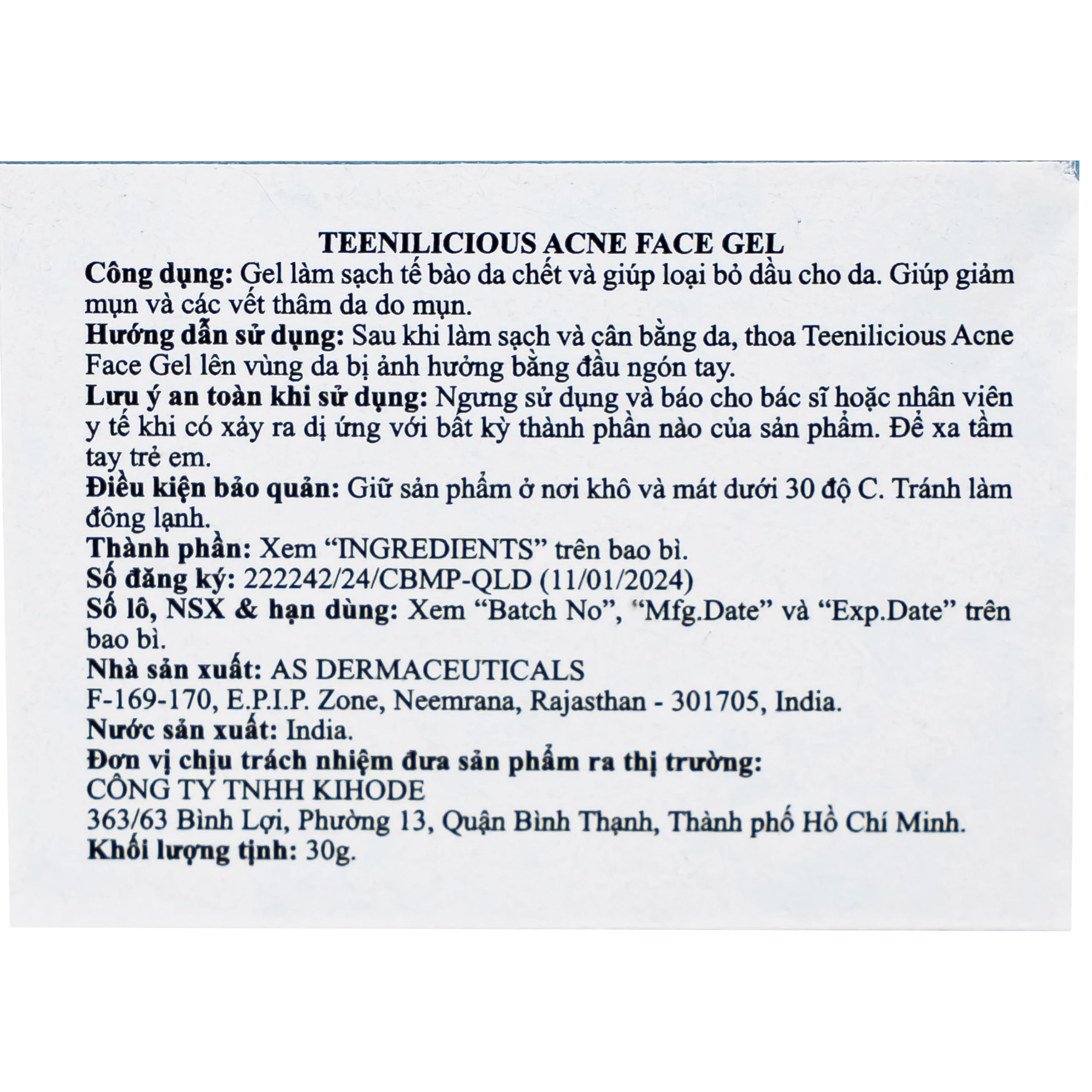 Gel bôi ngừa mụn đầu đen, đầu trắng Teenilicious Hộp 30g