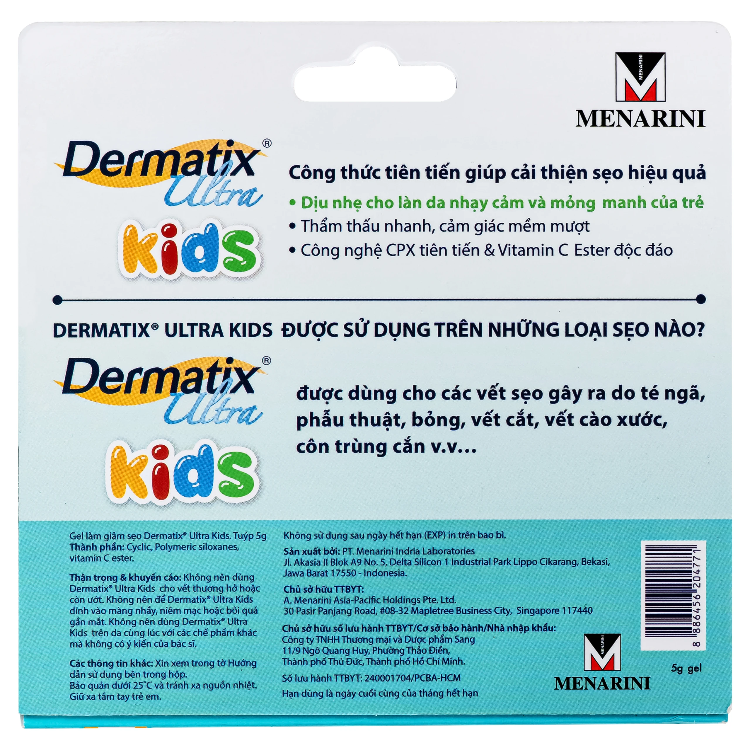 Gel bôi sẹo Dermatix Ultra Kids Menarini làm mờ và phẳng sẹo an toàn cho trẻ em (Hộp 5g) 3
