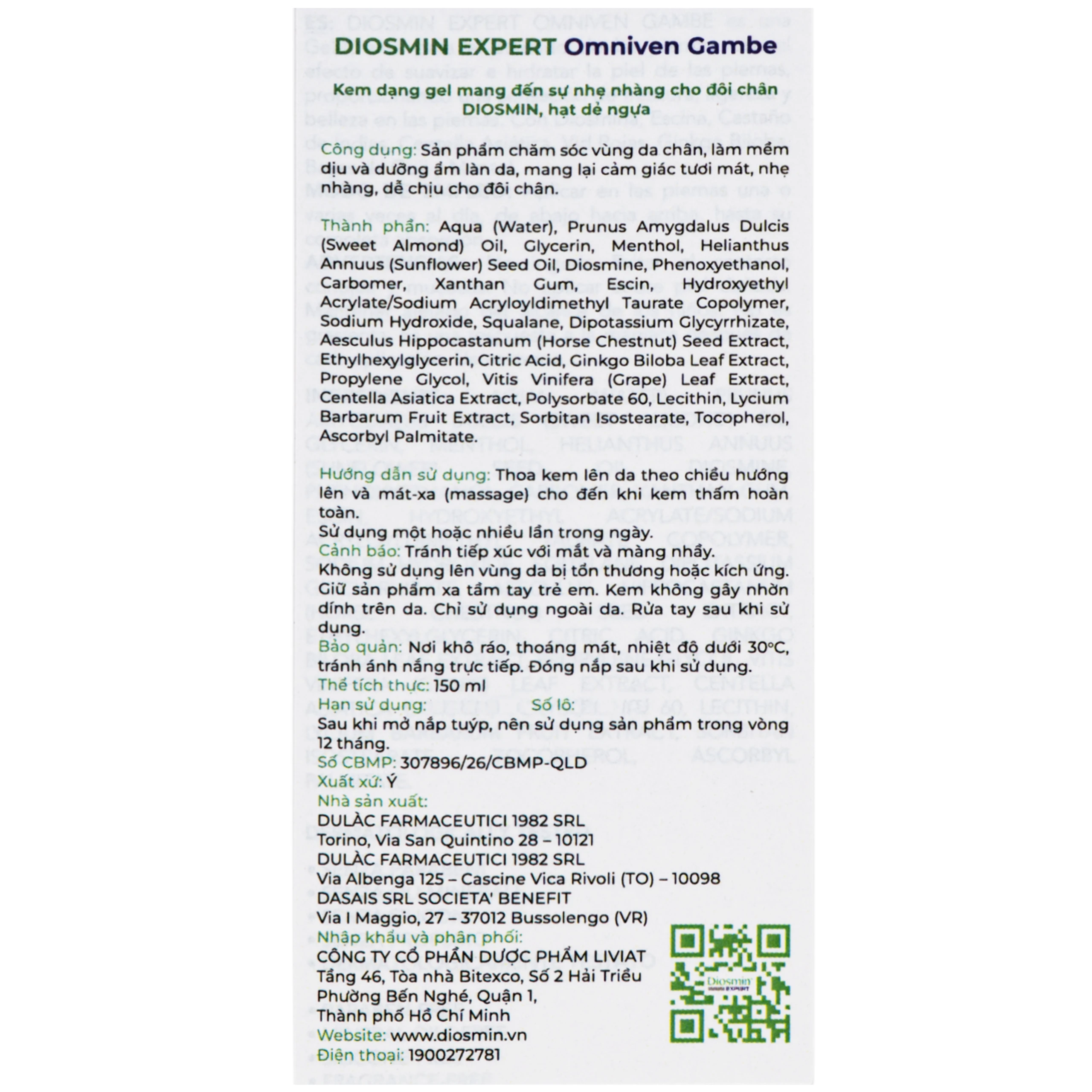 Gel bôi suy giãn tĩnh mạch chân Diosmin Expert Omniven Gambe (150ml) 7