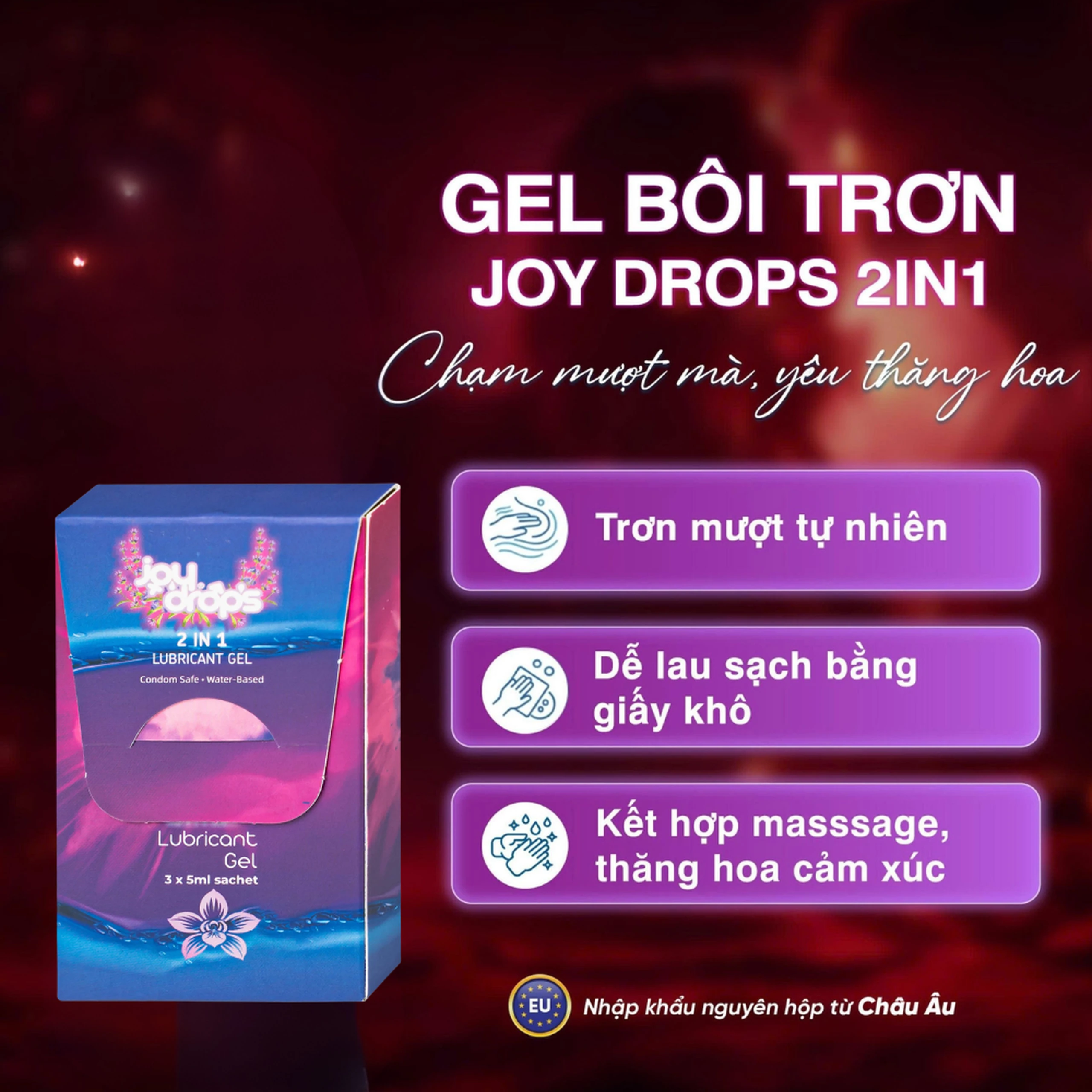 Gel Bôi Trơn Gốc Nước Joydrops 2In1 (3 gói x 5ml) Dùng Cho Quan Hệ Kết Hợp Massage Giảm Khô Rát, Bảo Vệ Niêm Mạc, Tạo Cảm Giác Mềm Mại 3