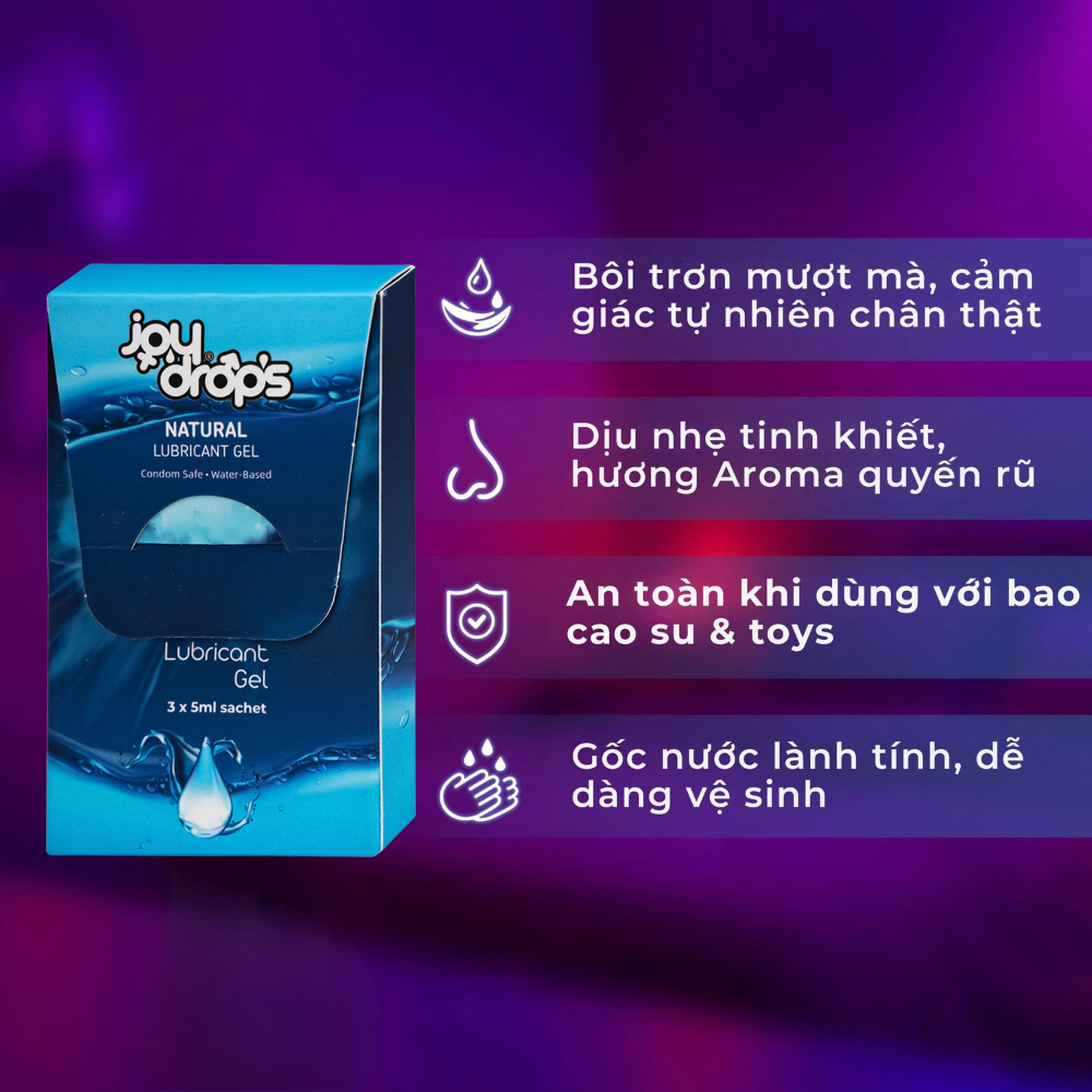 Gel Bôi Trơn Gốc Nước Joydrops Natural (3 gói x 5ml)Dùng Cho Quan Hệ, Giảm Khô Rát, Bảo Vệ Niêm Mạc, Tạo Cảm Giác Mềm Mại 4