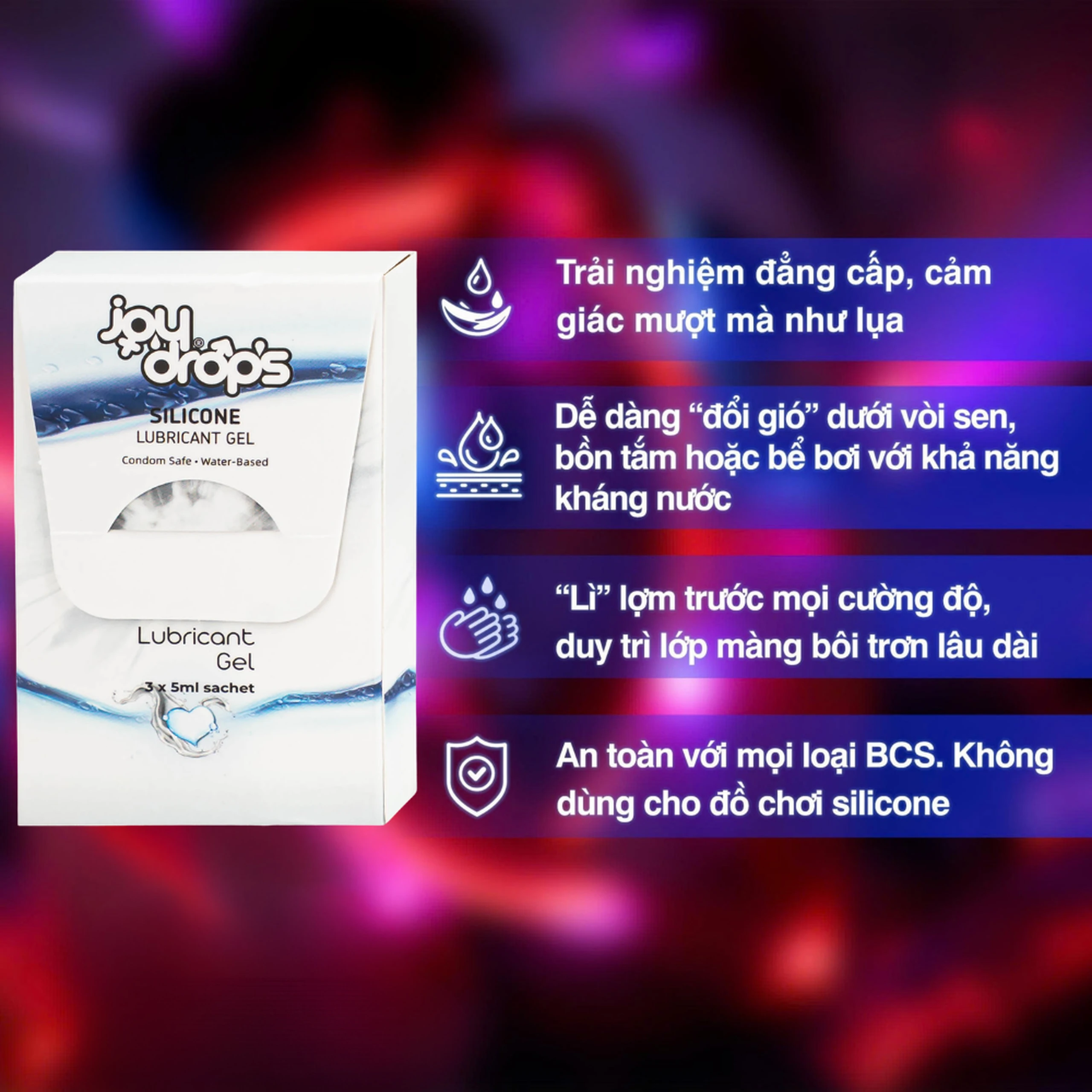 Gel Bôi Trơn Gốc Silicone Joydrops (3 gói x 5ml) Độ Trơn Bền Lâu, Dùng Cho Quan Hệ, Giảm Tình Trạng Khô Rát Nặng, Bảo Vệ Niêm Mạc 4