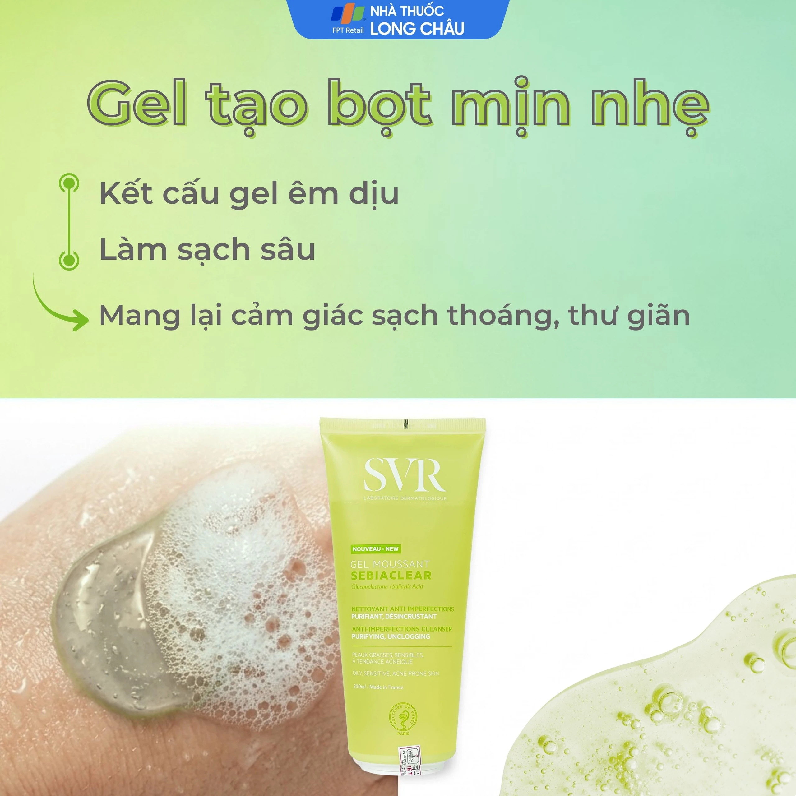 Gel rửa mặt không xà phòng cho da dầu SVR Sebiaclear Moussant 200ml
