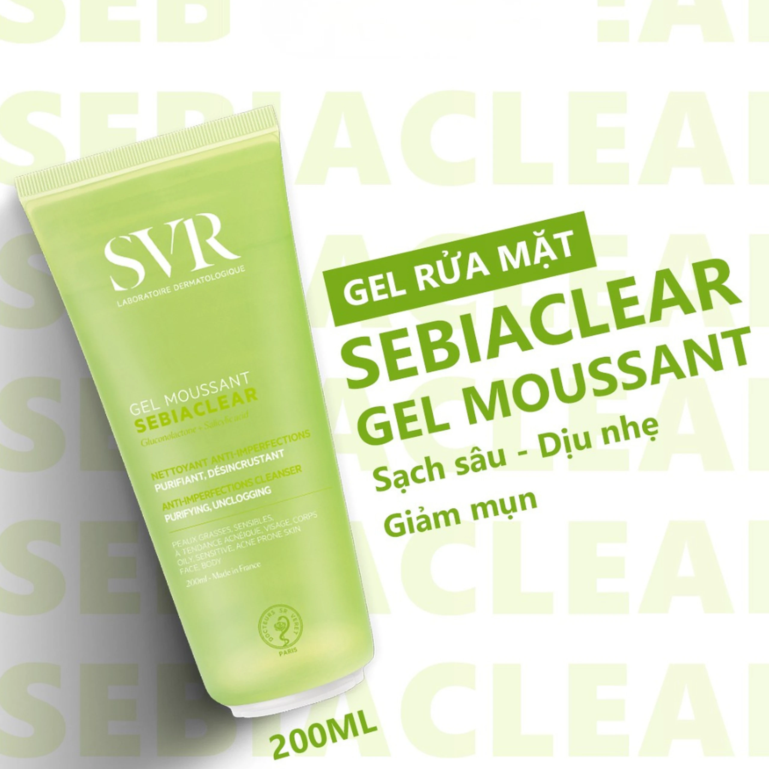 Gel rửa mặt không xà phòng cho da dầu SVR Sebiaclear Moussant 200ml 2