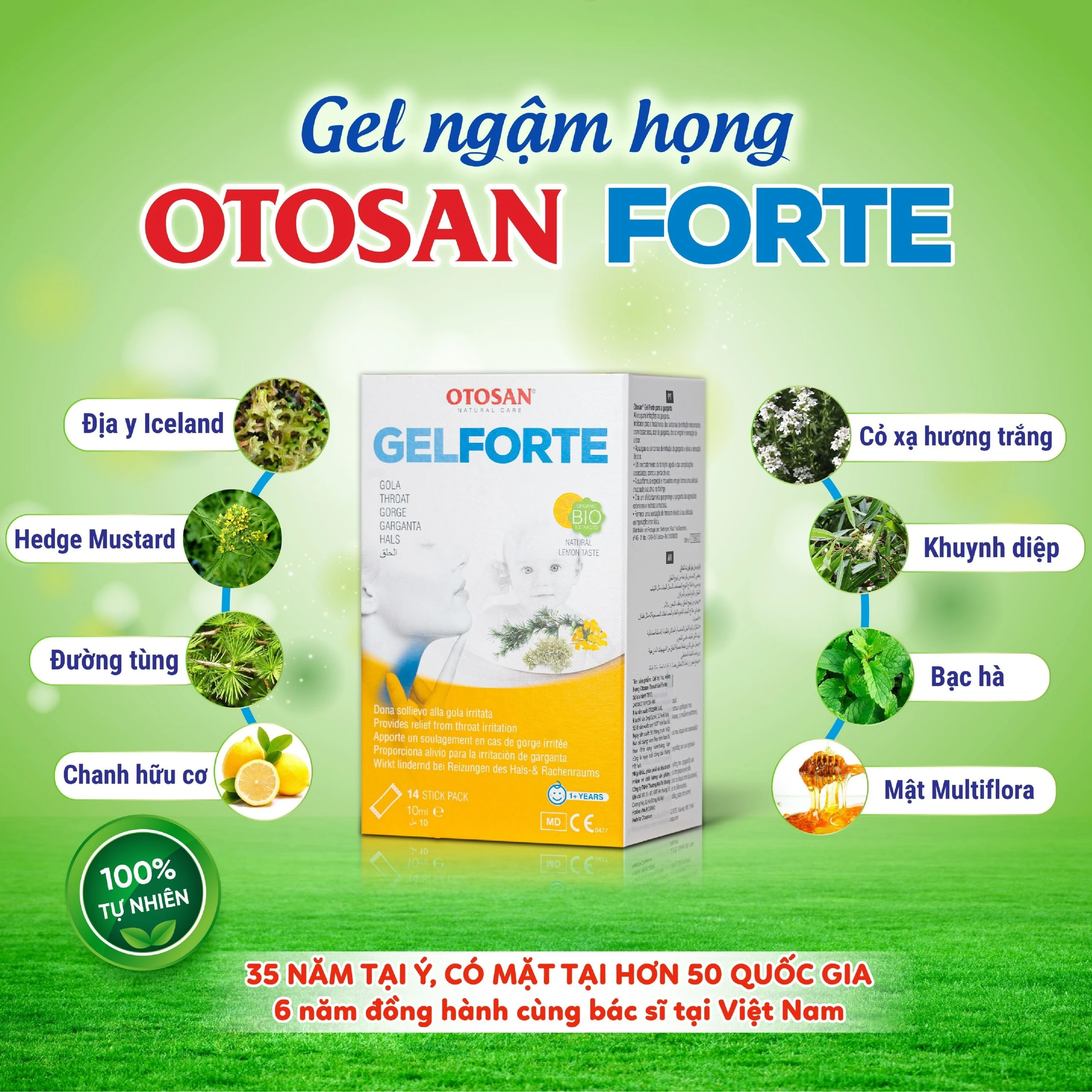 Gel ngậm họng Otosan Throat Gel Forte 14 gói x 10ml hỗ trợ điều trị viêm họng cấp tính