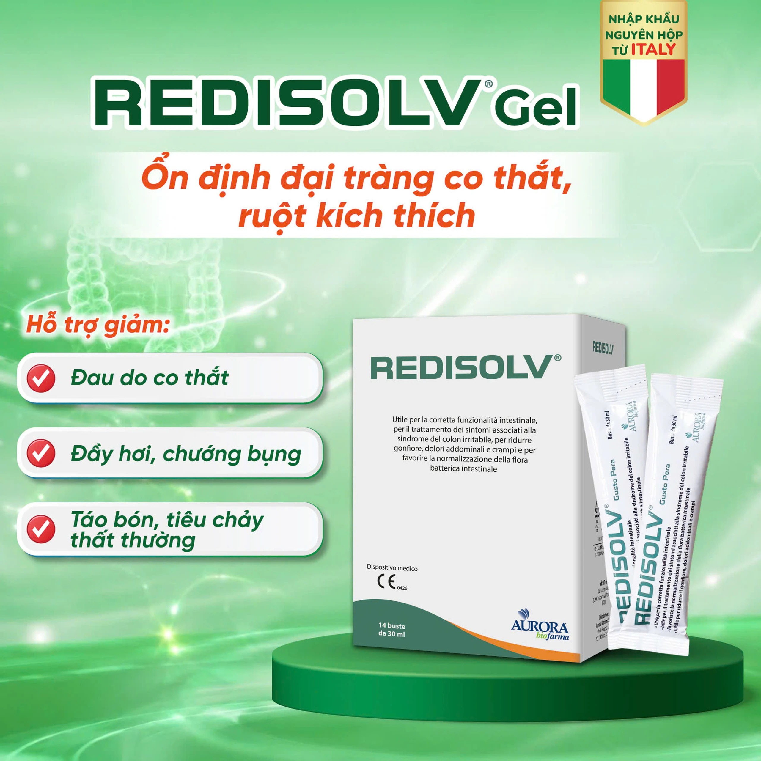 Gel Redisolv Aurora điều trị hội chứng ruột kích thích (IBS) (14 gói) giảm ngay triệu chứng tiêu chảy, đầy hơi, chướng bụng, rối loạn phân 2
