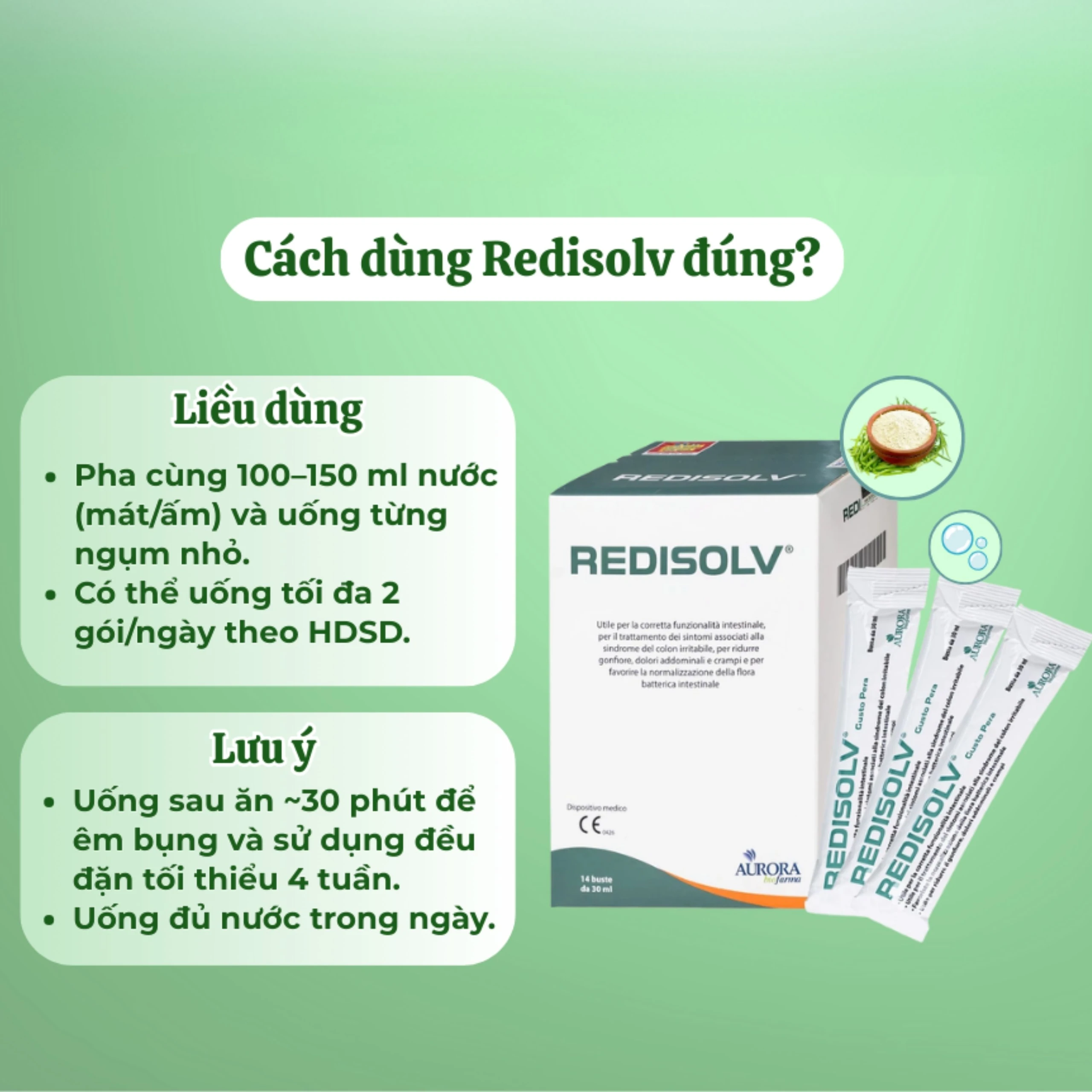 Gel Redisolv Aurora điều trị hội chứng ruột kích thích (IBS) (14 gói) giảm ngay triệu chứng tiêu chảy, đầy hơi, chướng bụng, rối loạn phân