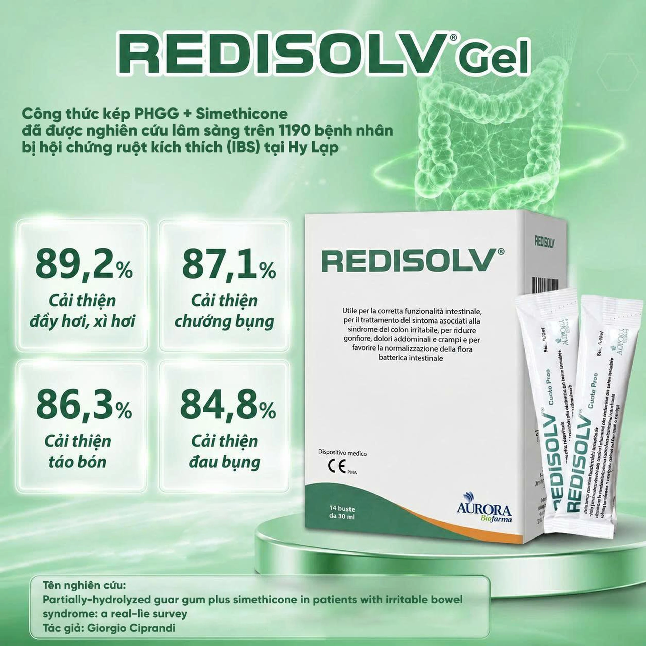 Gel Redisolv Aurora điều trị hội chứng ruột kích thích (IBS) (14 gói) giảm ngay triệu chứng tiêu chảy, đầy hơi, chướng bụng, rối loạn phân 6
