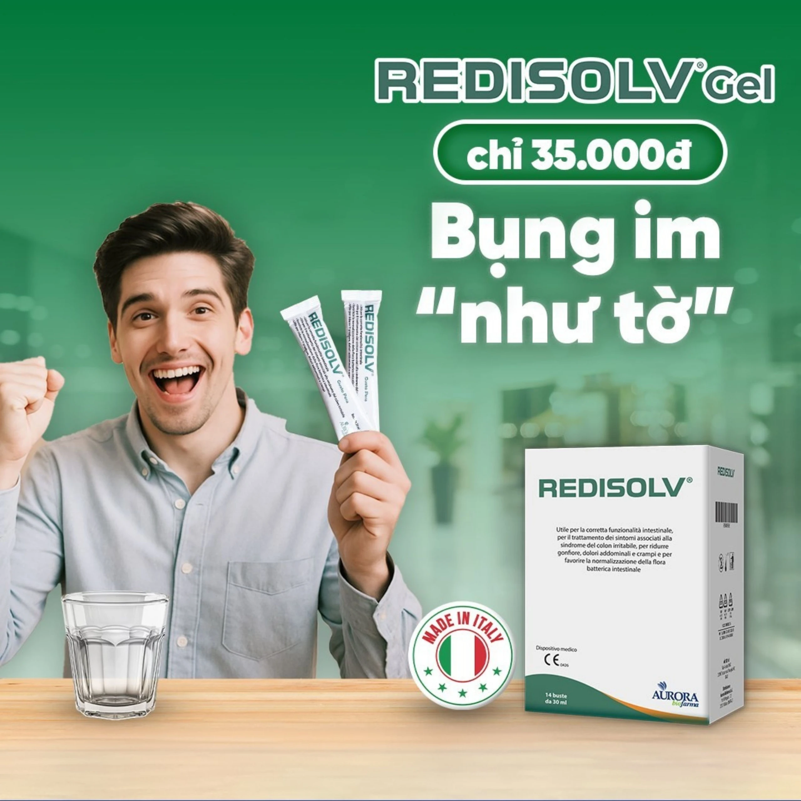 Gel Redisolv Aurora điều trị hội chứng ruột kích thích (IBS) (14 gói) giảm ngay triệu chứng tiêu chảy, đầy hơi, chướng bụng, rối loạn phân