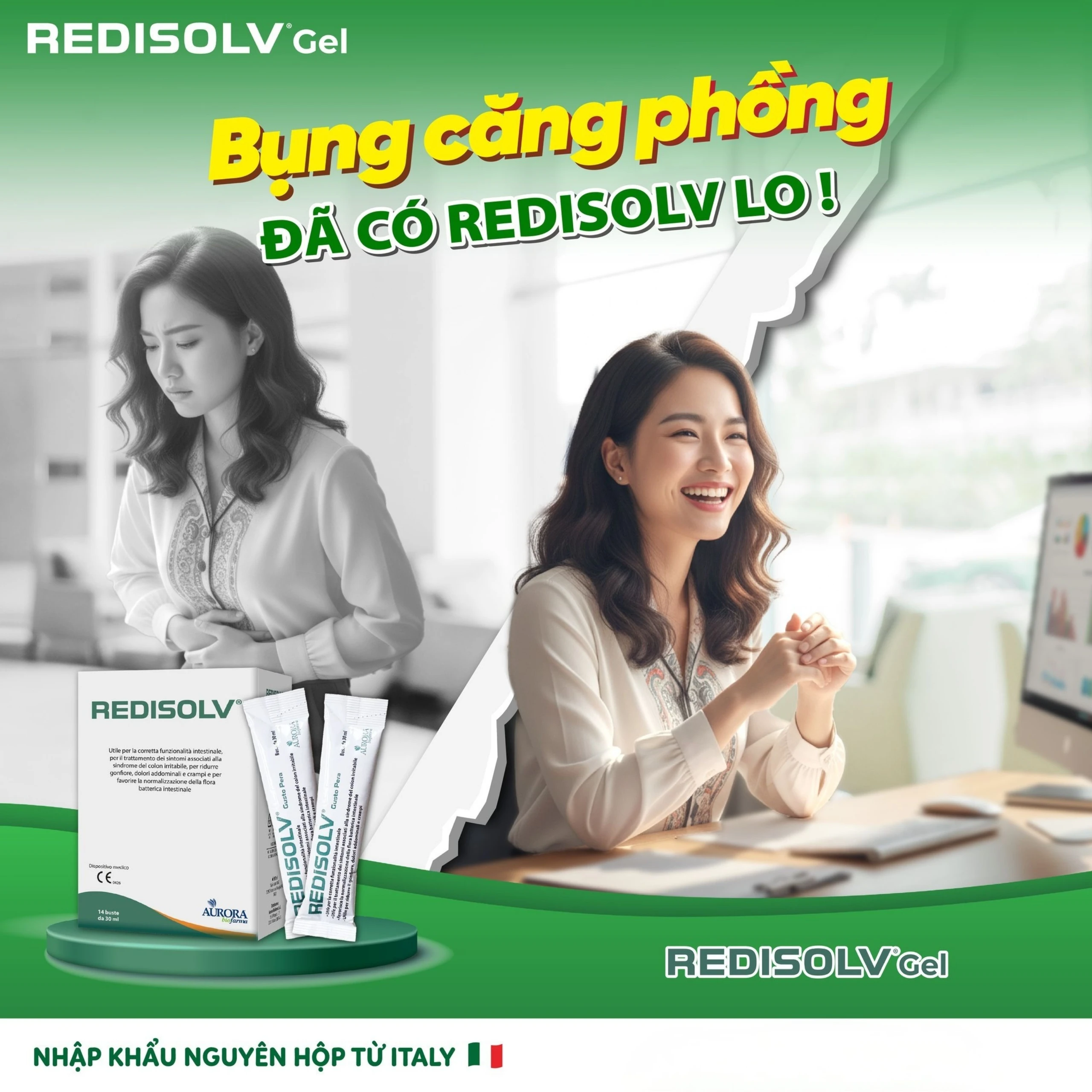 Gel Redisolv Aurora điều trị hội chứng ruột kích thích (IBS) (14 gói) giảm ngay triệu chứng tiêu chảy, đầy hơi, chướng bụng, rối loạn phân