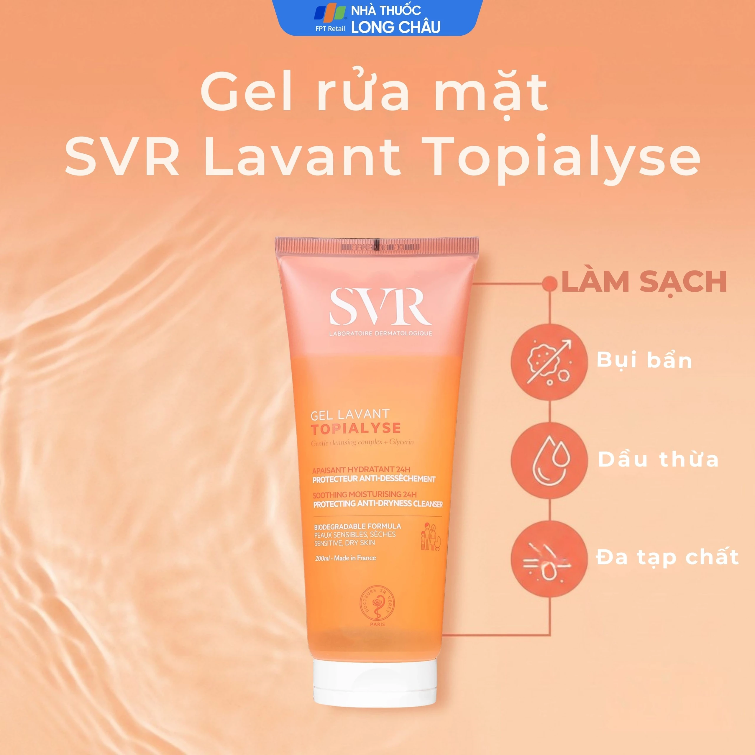 Gel rửa mặt dưỡng ẩm dành cho da khô và da nhạy cảm SVR Topialyse Gel Lavant 200ml