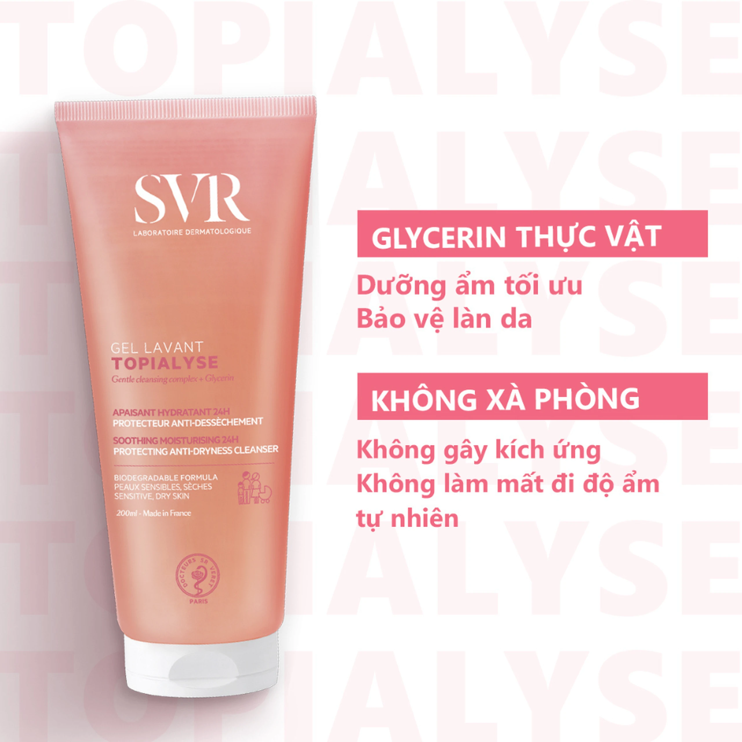 Gel rửa mặt dưỡng ẩm dành cho da khô và da nhạy cảm SVR Topialyse Gel Lavant 200ml 3