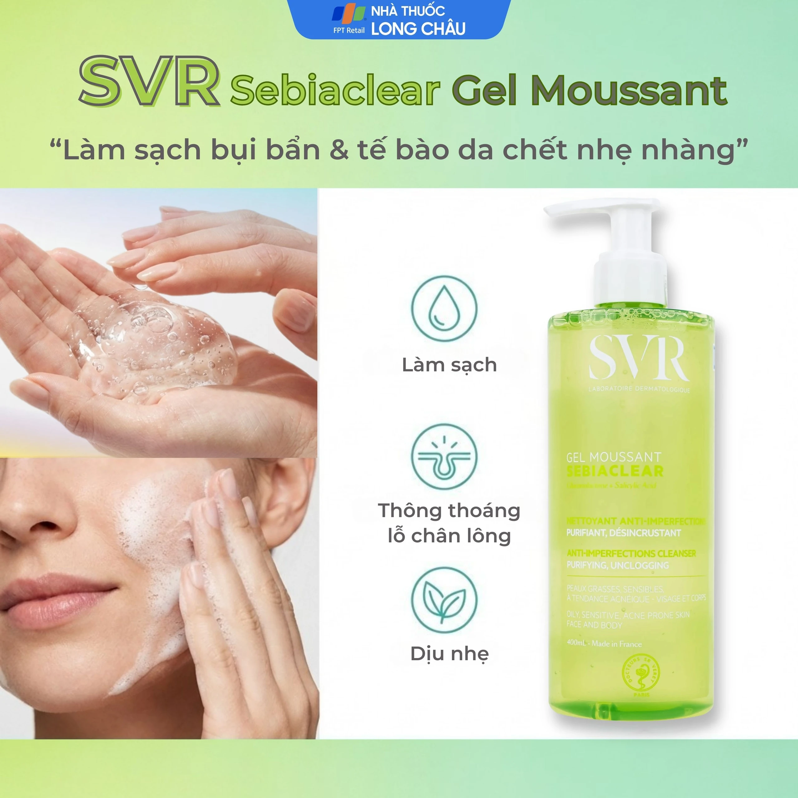 Gel rửa mặt SVR Sebiaclear Moussant làm sạch và giảm dầu cho da dầu (400ml)