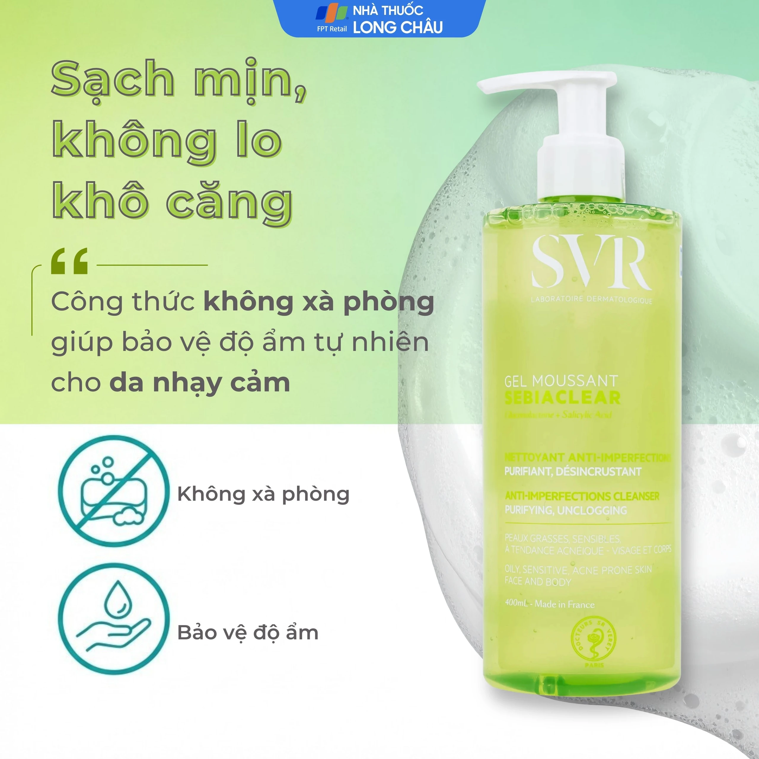 Gel rửa mặt SVR Sebiaclear Moussant làm sạch và giảm dầu cho da dầu (400ml)