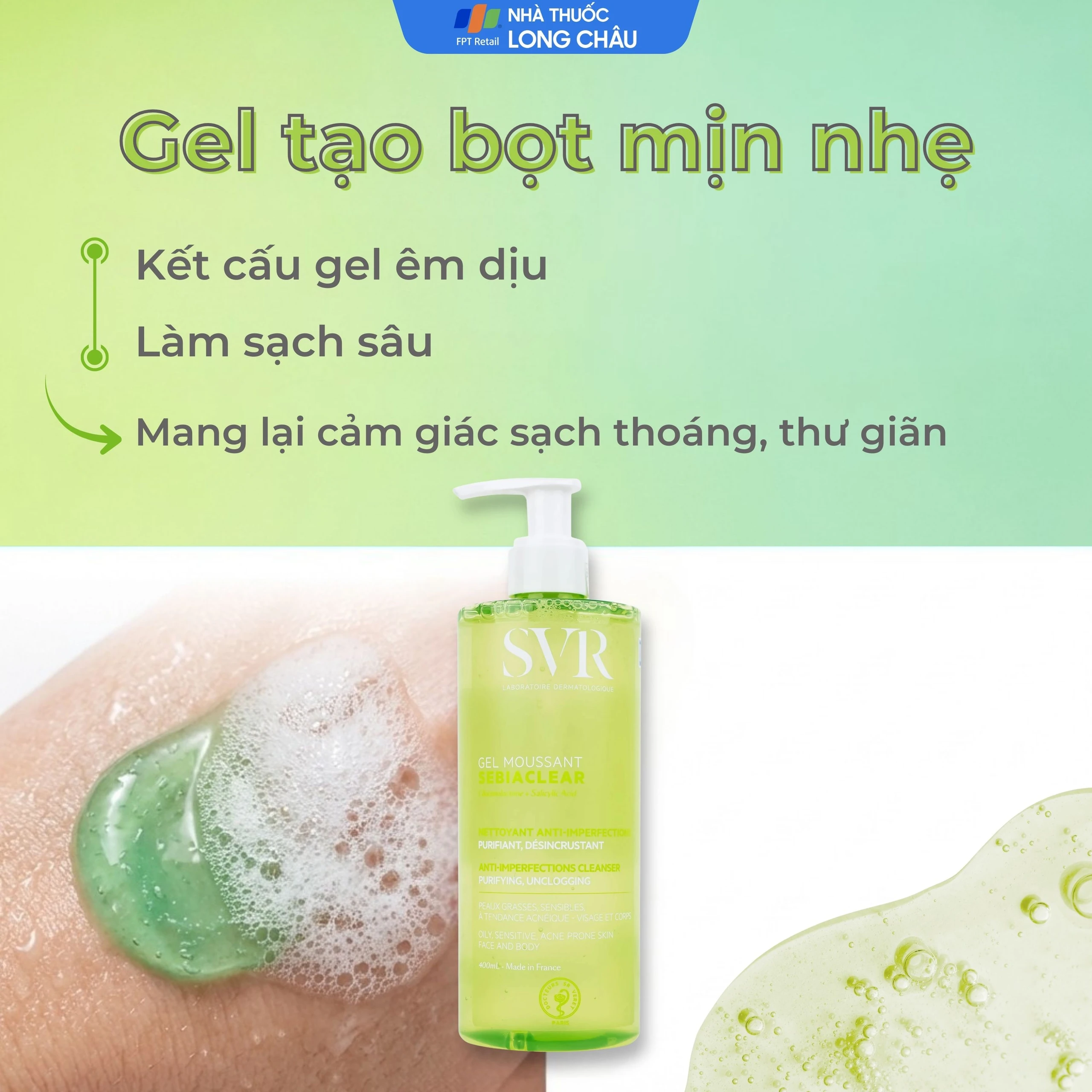 Gel rửa mặt SVR Sebiaclear Moussant làm sạch và giảm dầu cho da dầu (400ml)